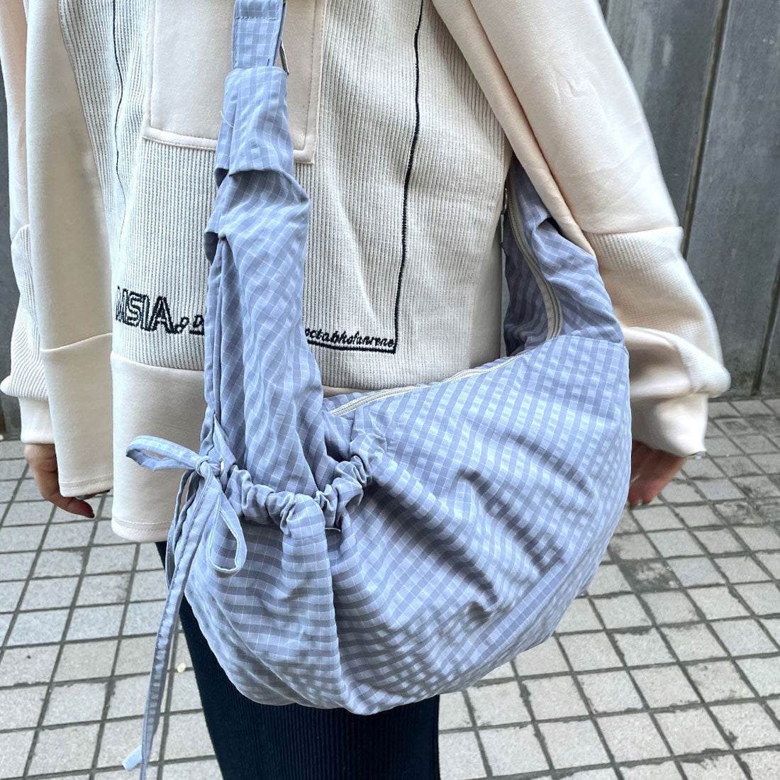 シーアールビー CRB 撥水ドロストチェックショルダーバッグ (グレー) グレー