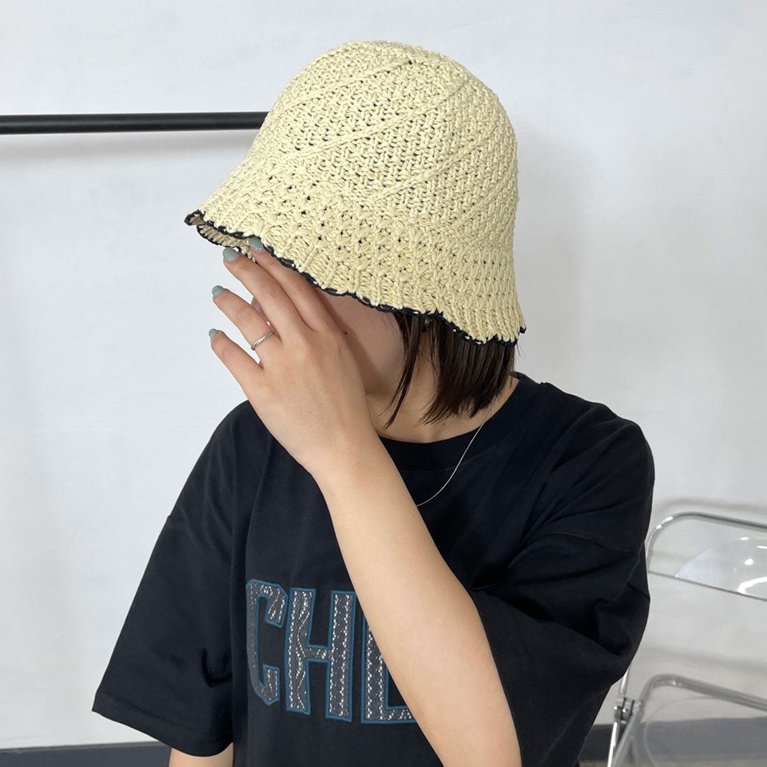 シーアールビー CRB 雑材スカラップバケットハット (アイボリー) アイボリー
