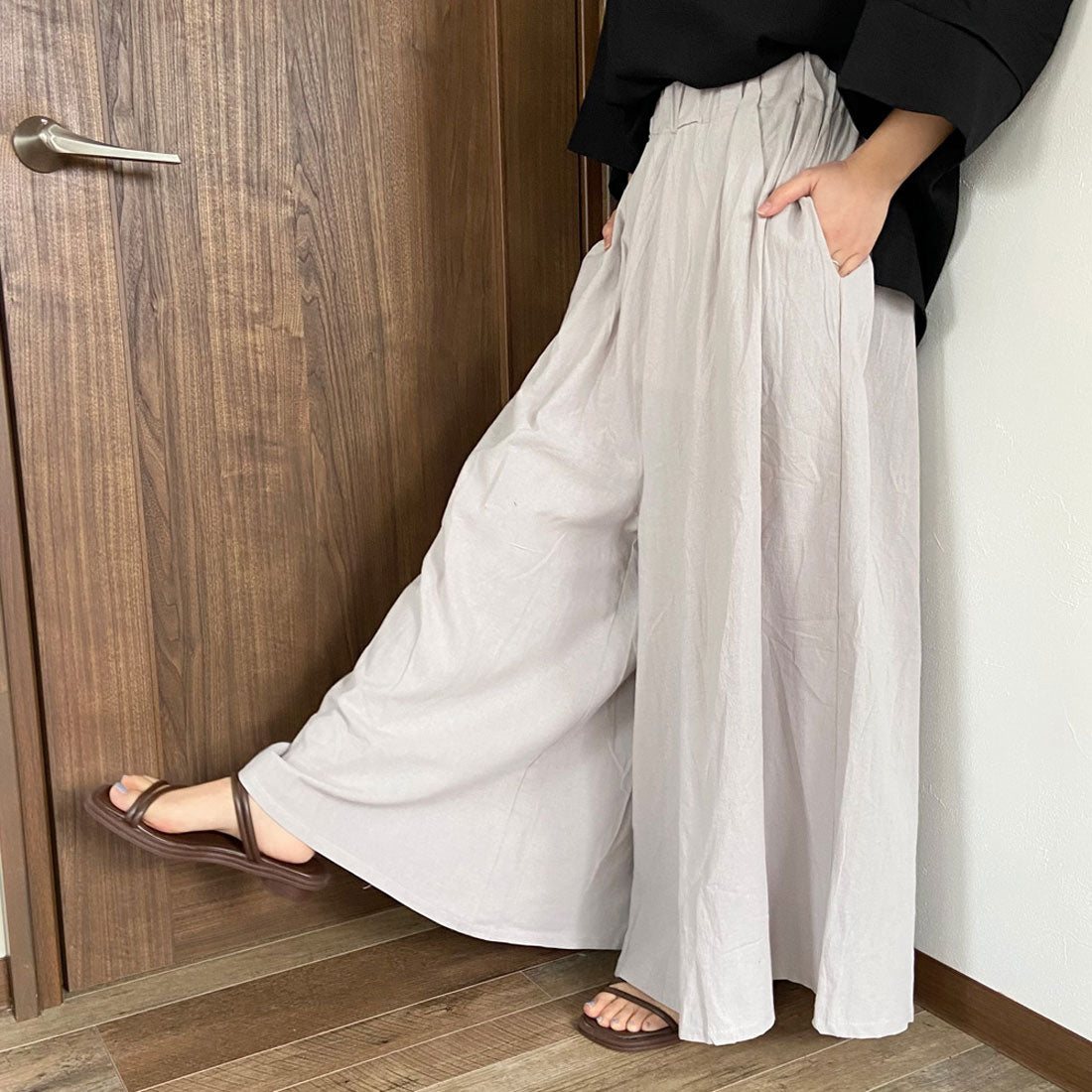 シーアールビー CRB やみつきワイドパンツ (ブルー) ブルー