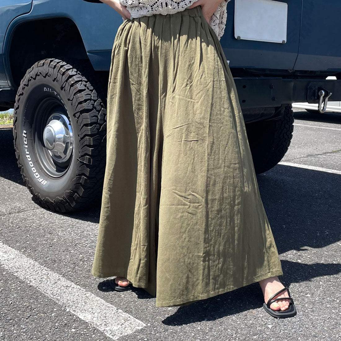 シーアールビー CRB やみつきワイドパンツ (カーキ) カーキ