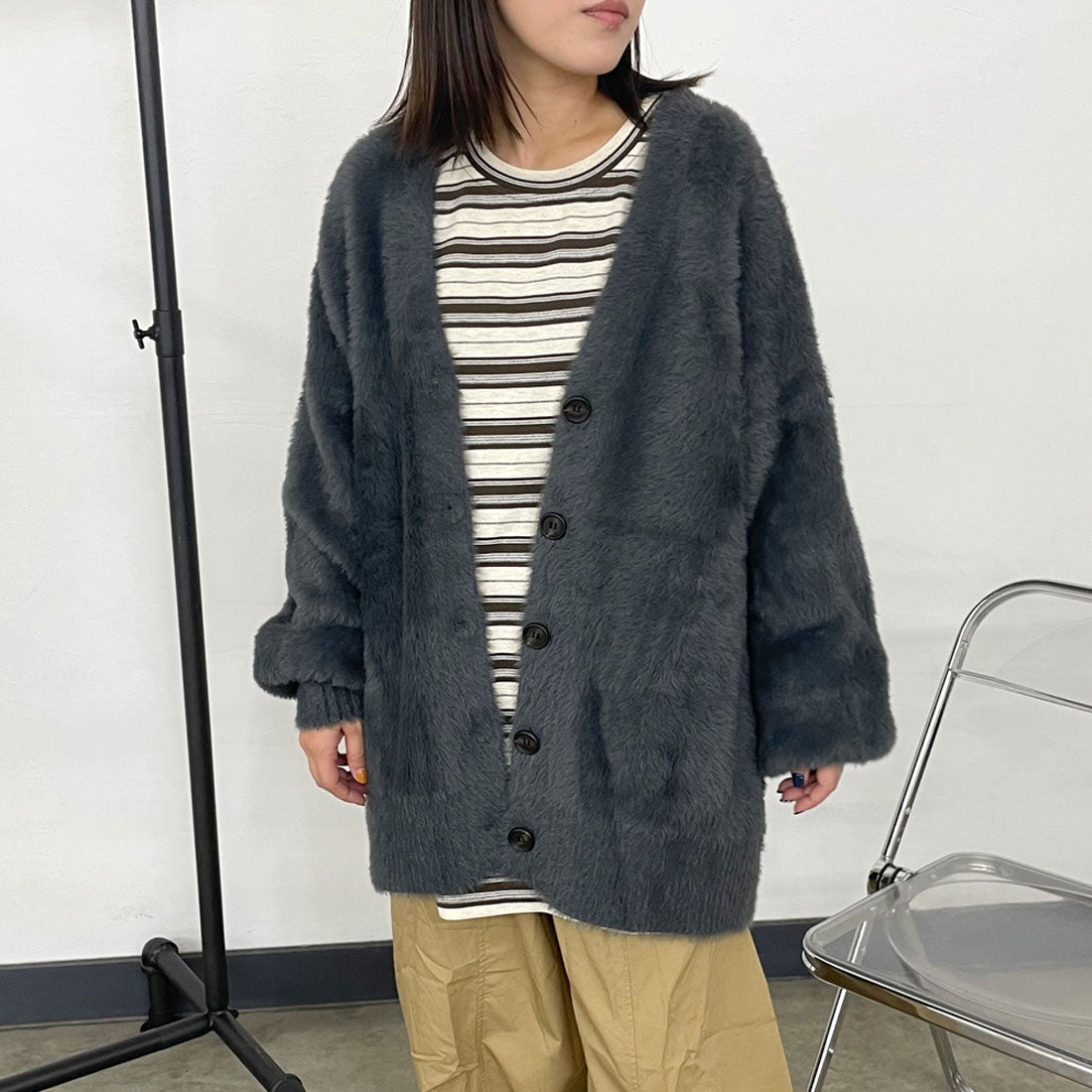 シーアールビー CRB シャギーカーディガン (チャコール) チャコール