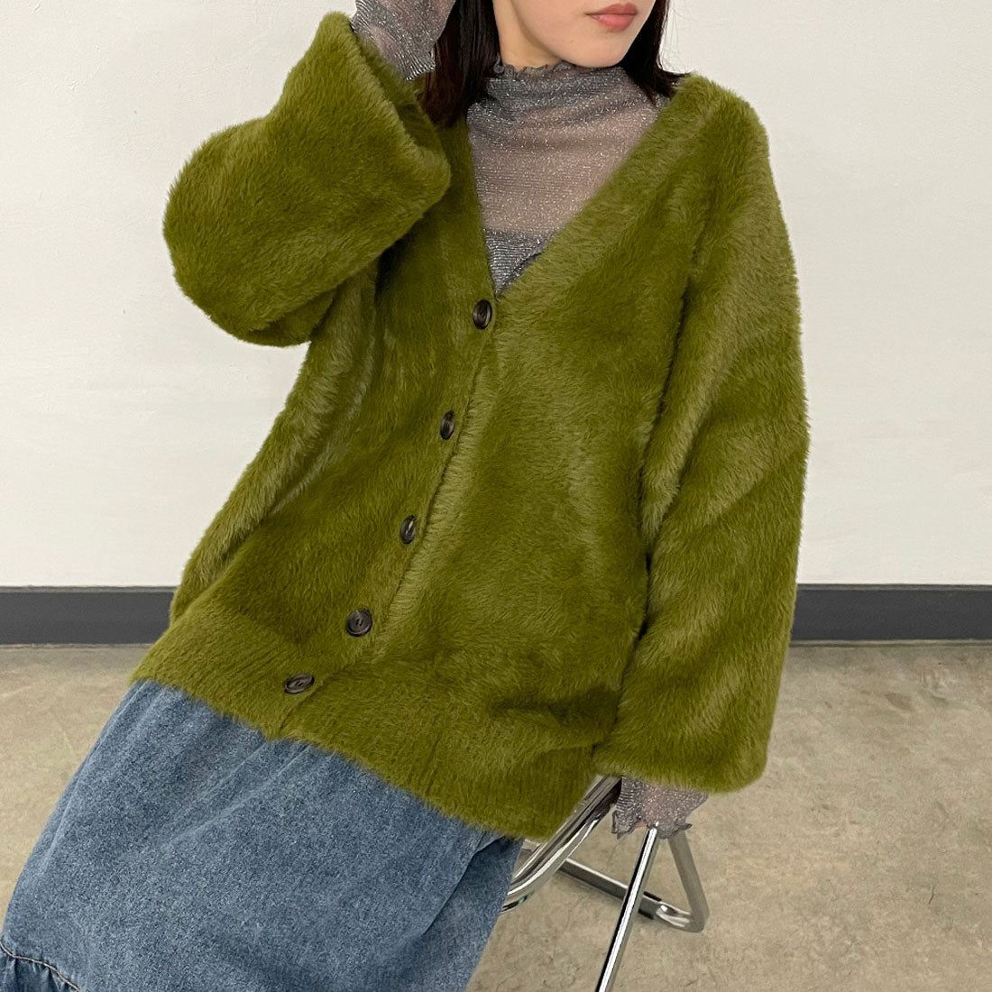 シーアールビー CRB シャギーカーディガン (オリーブ) オリーブ