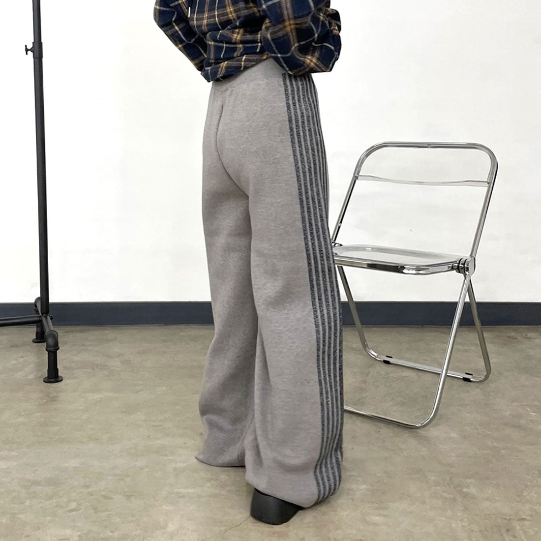 シーアールビー CRB ラインニットワイドパンツ (グレー) グレー