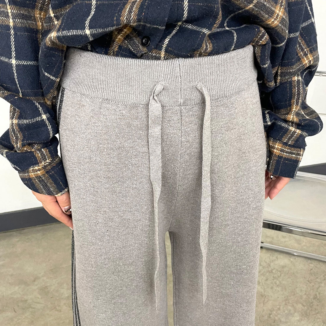 シーアールビー CRB ラインニットワイドパンツ (グレー) グレー