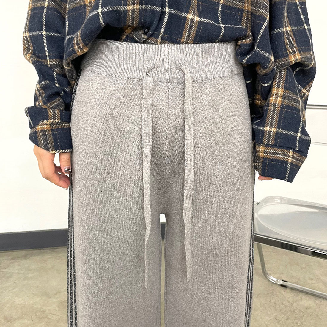 シーアールビー CRB ラインニットワイドパンツ (グレー) グレー