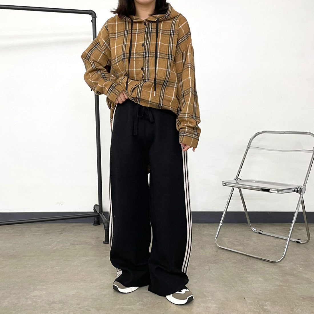 シーアールビー CRB ラインニットワイドパンツ (グレー) グレー