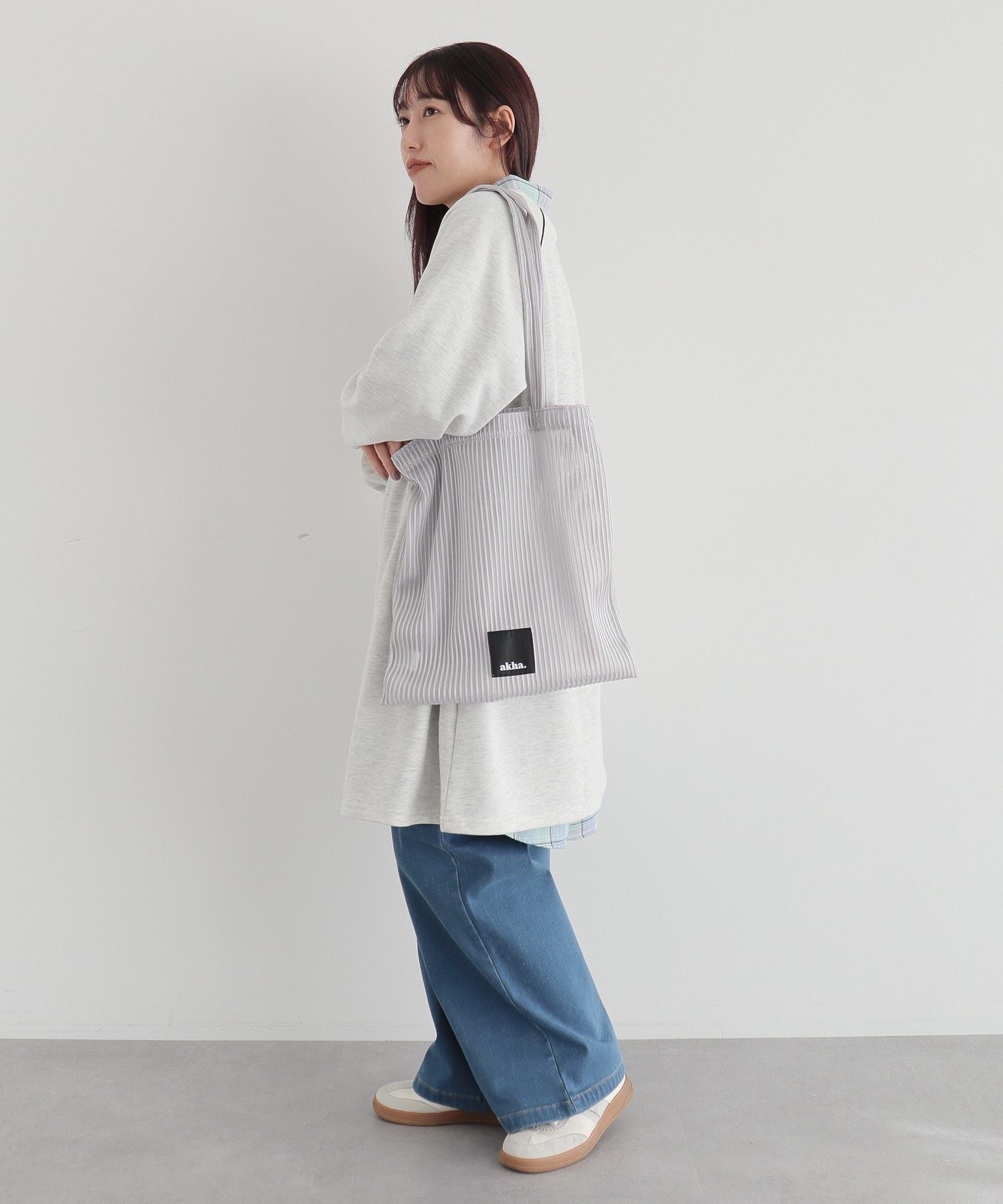 クラフトスタンダードブティック CRAFT STANDARD BOUTIQUE akha. ストライプメッシュトートバッグ (グレー) グレー