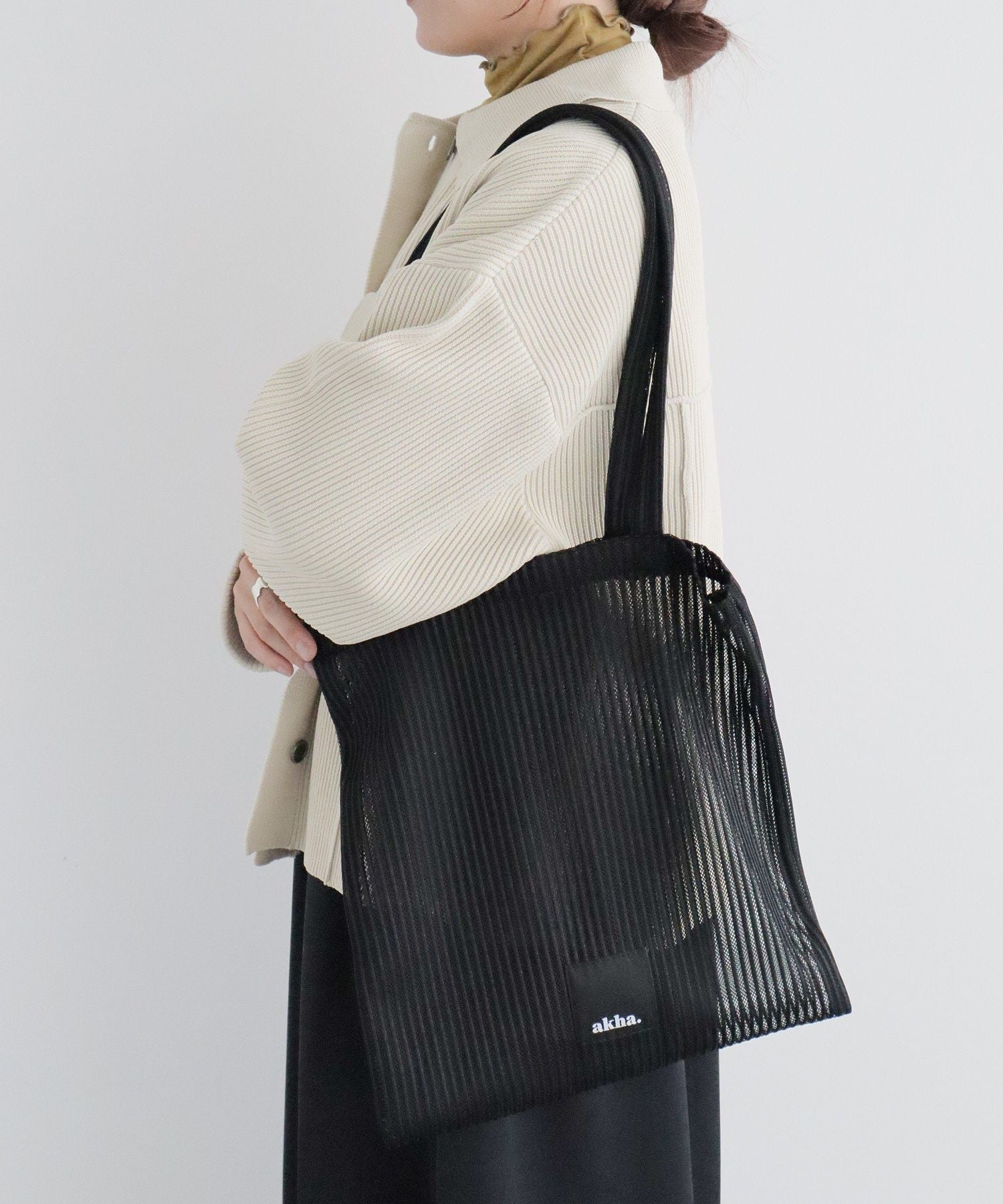 クラフトスタンダードブティック CRAFT STANDARD BOUTIQUE akha. ストライプメッシュトートバッグ (グレー) グレー