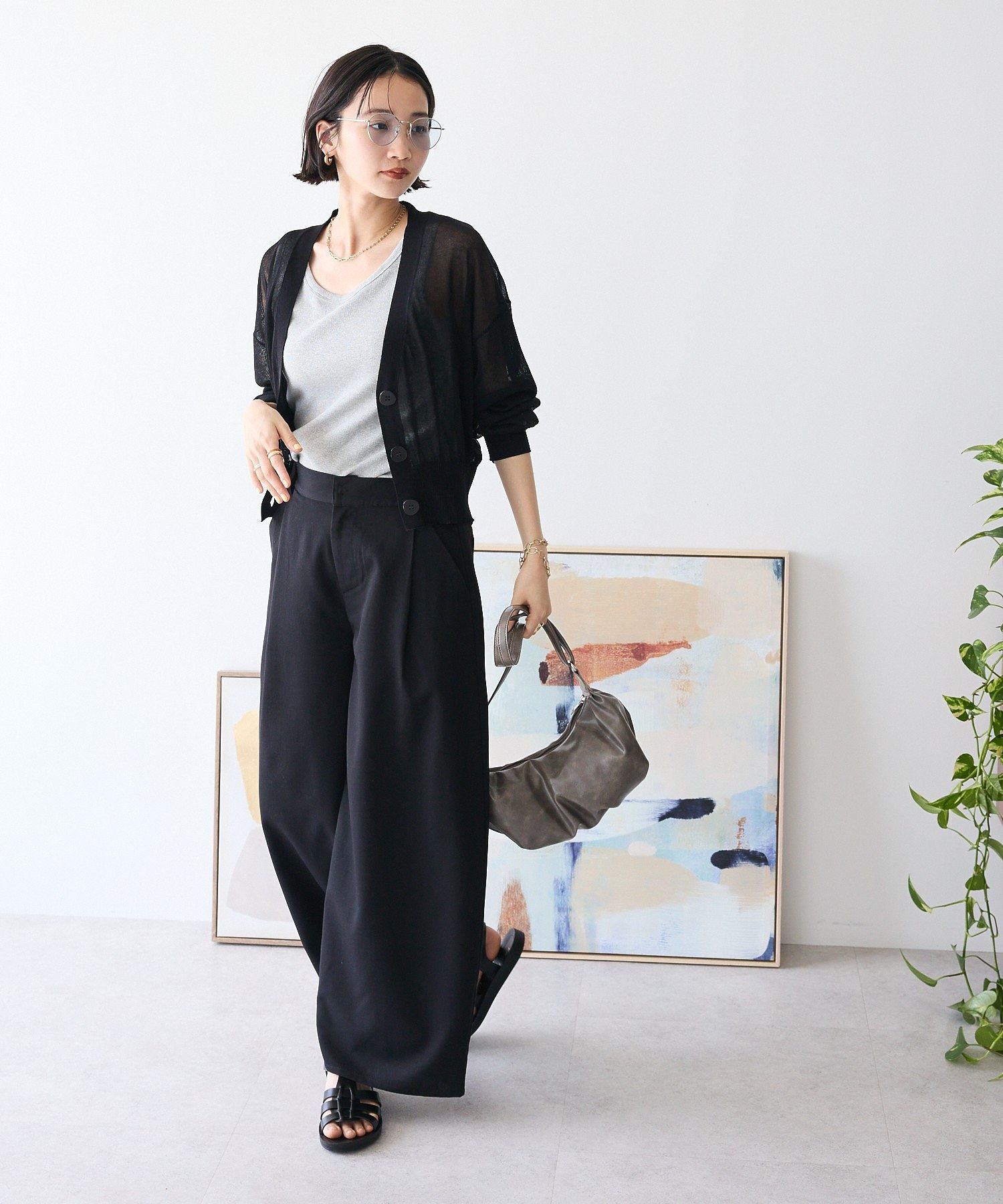 クラフトスタンダードブティック CRAFT STANDARD BOUTIQUE シアーニットカーディガン (ブラウン) ブラウン