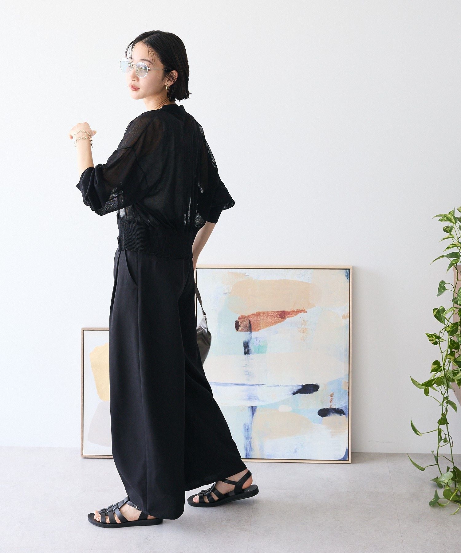 クラフトスタンダードブティック CRAFT STANDARD BOUTIQUE シアーニットカーディガン (ブラウン) ブラウン