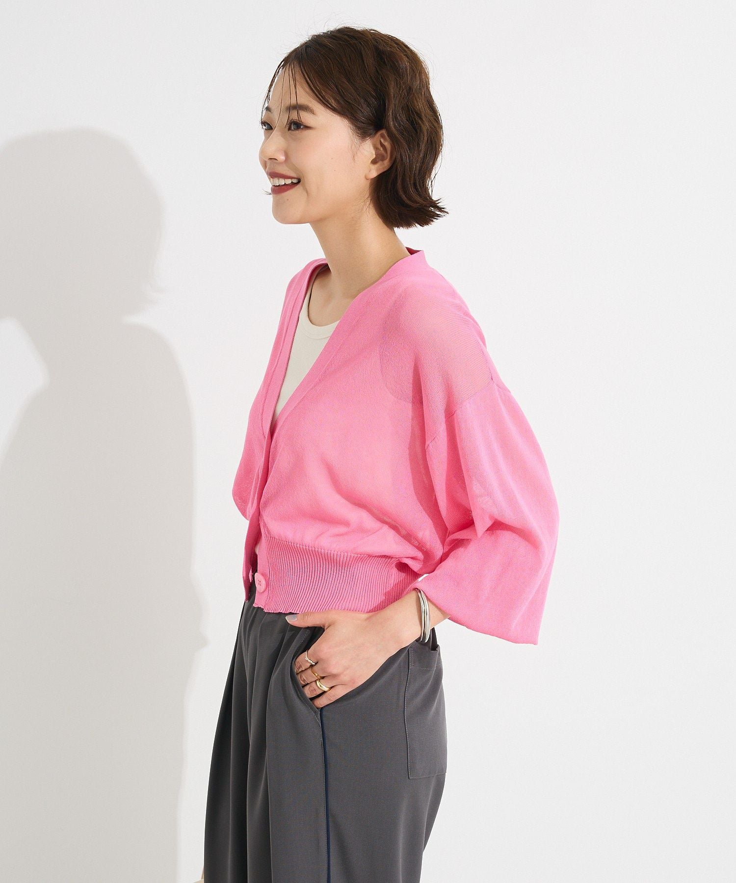 クラフトスタンダードブティック CRAFT STANDARD BOUTIQUE シアーニットカーディガン (ブラウン) ブラウン