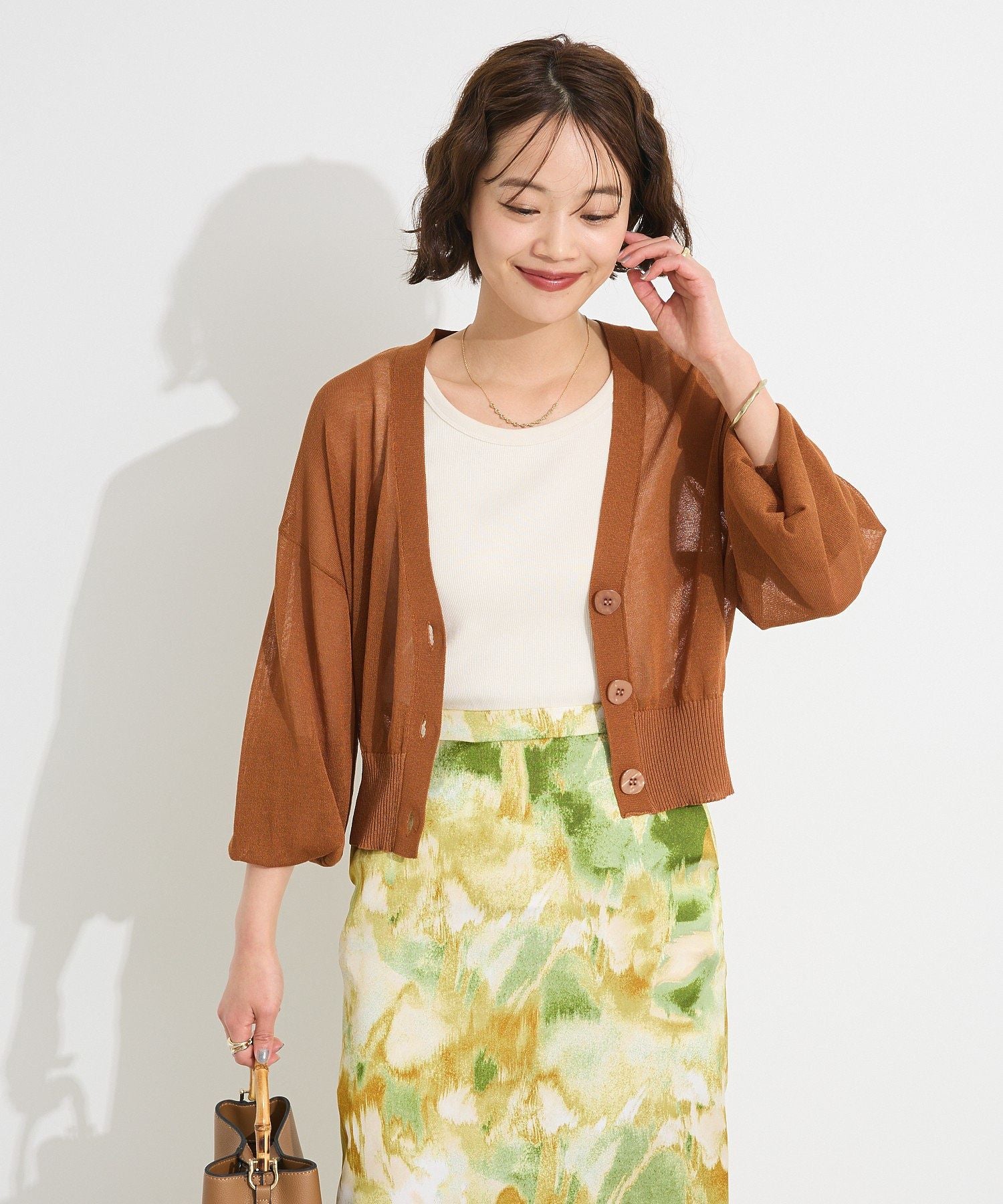 クラフトスタンダードブティック CRAFT STANDARD BOUTIQUE シアーニットカーディガン (ブラウン) ブラウン