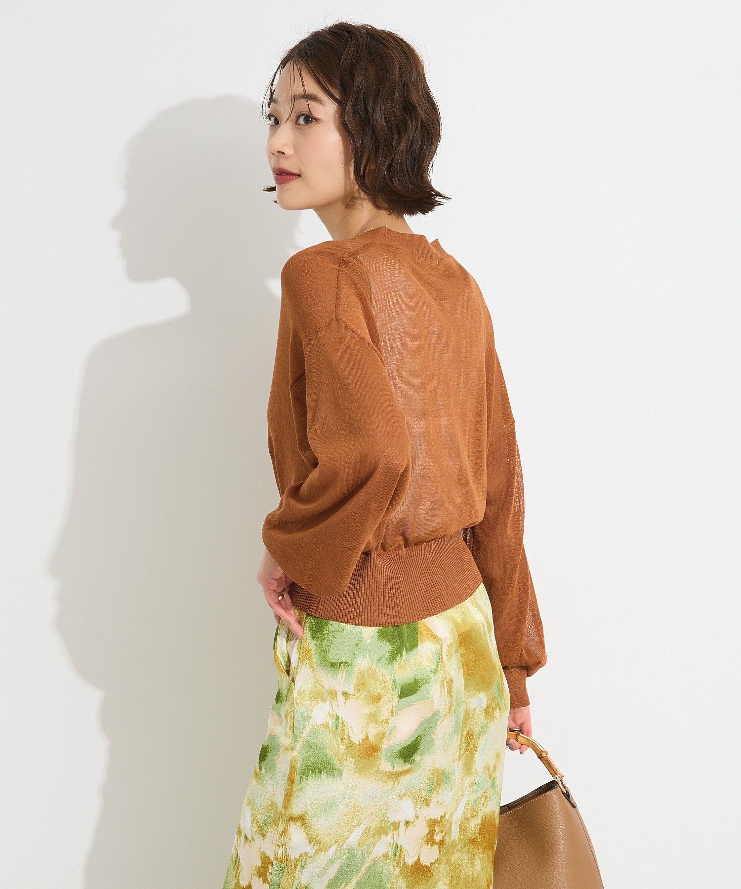 クラフトスタンダードブティック CRAFT STANDARD BOUTIQUE シアーニットカーディガン (ブラウン) ブラウン