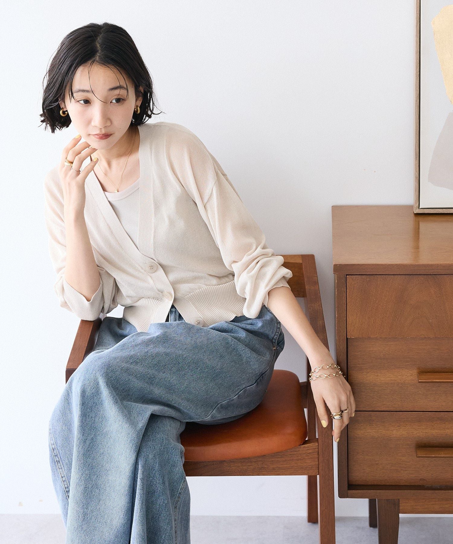 クラフトスタンダードブティック CRAFT STANDARD BOUTIQUE シアーニットカーディガン (ブラウン) ブラウン