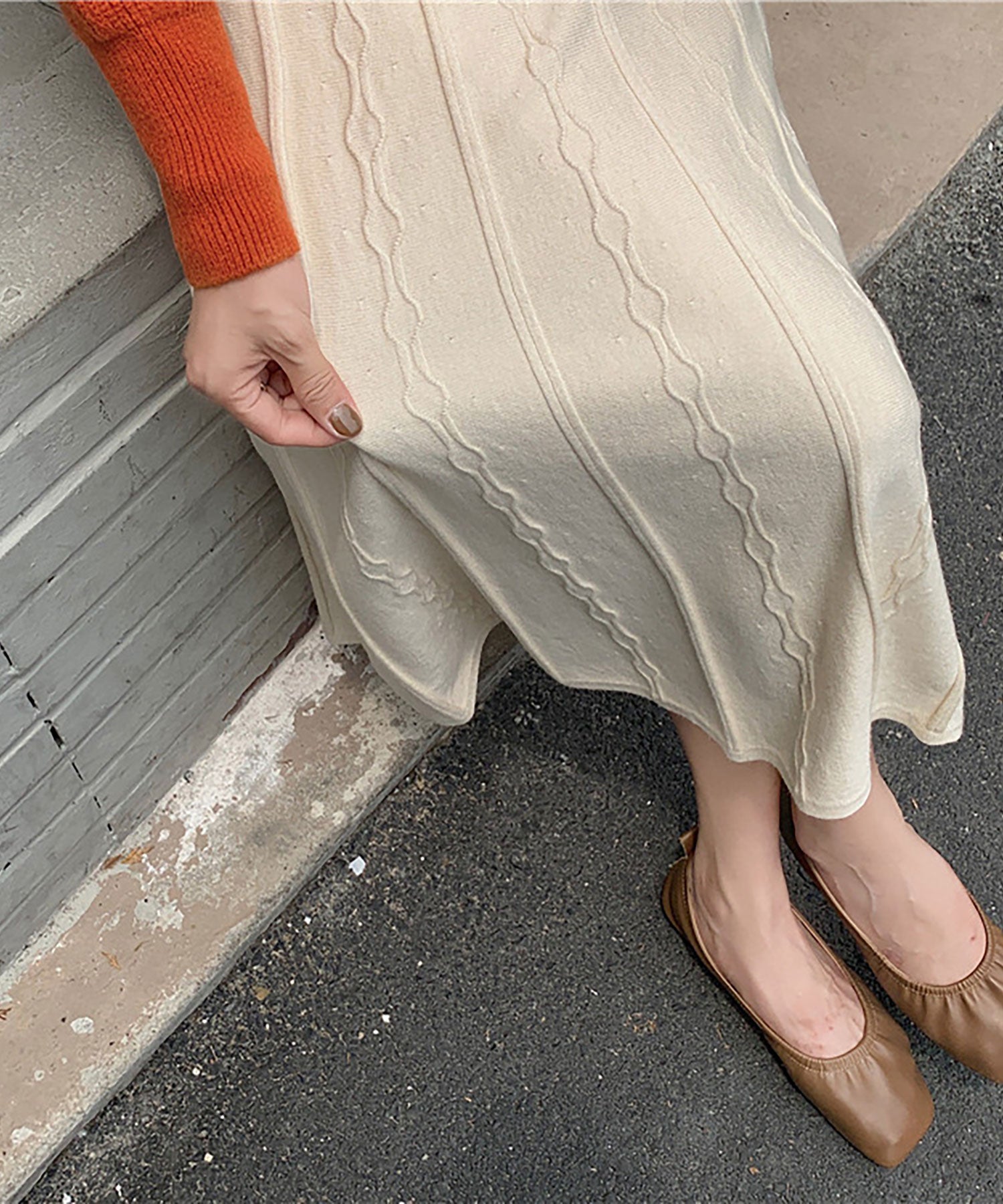 ニナエリナ Nina et Lina ケーブルフレアニットスカート (ブラウン) ブラウン