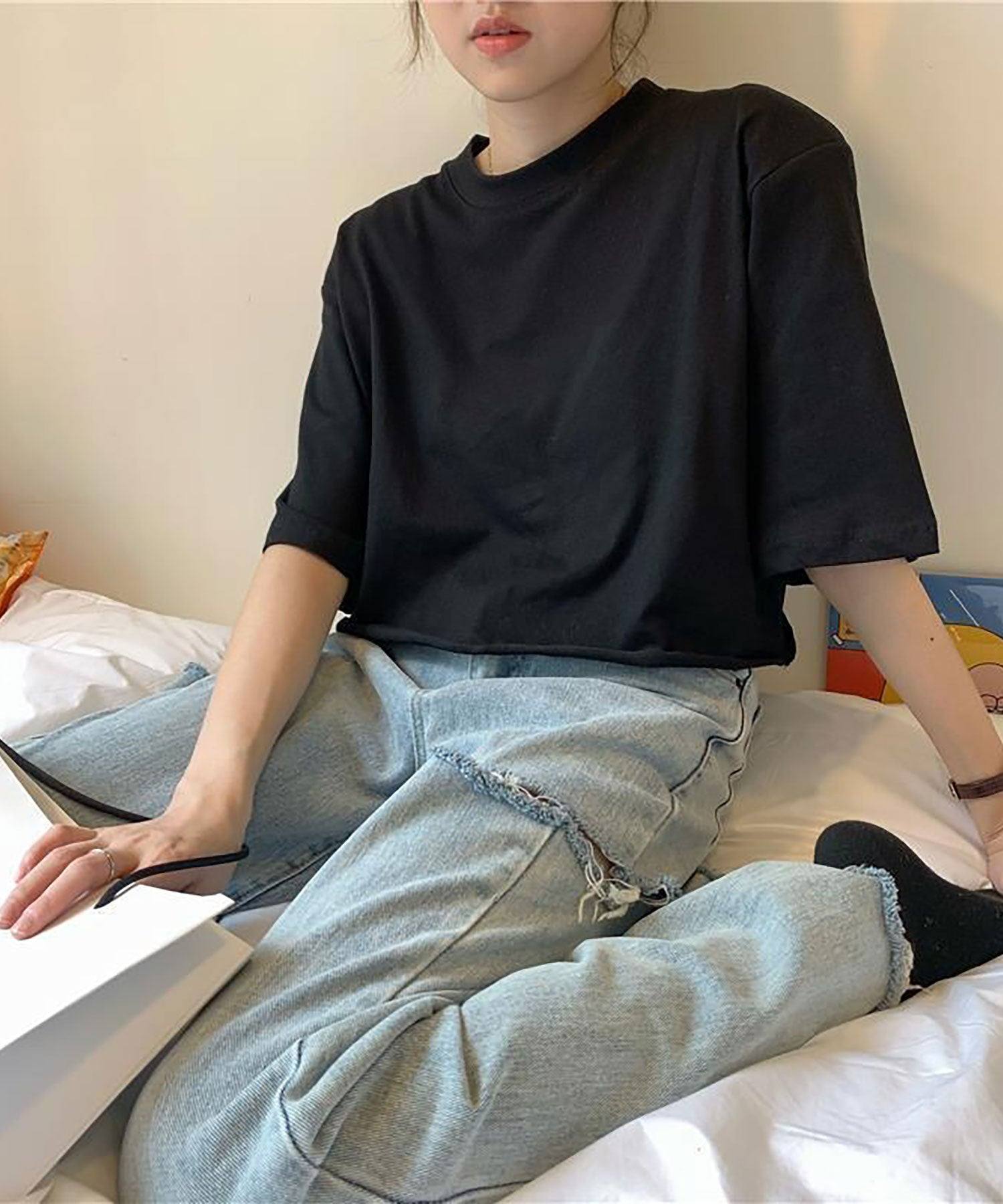ニナエリナ Nina et Lina 選べる2パターンシルエット無地Tシャツ (ブラック(オーバー)) ブラック(オーバー)