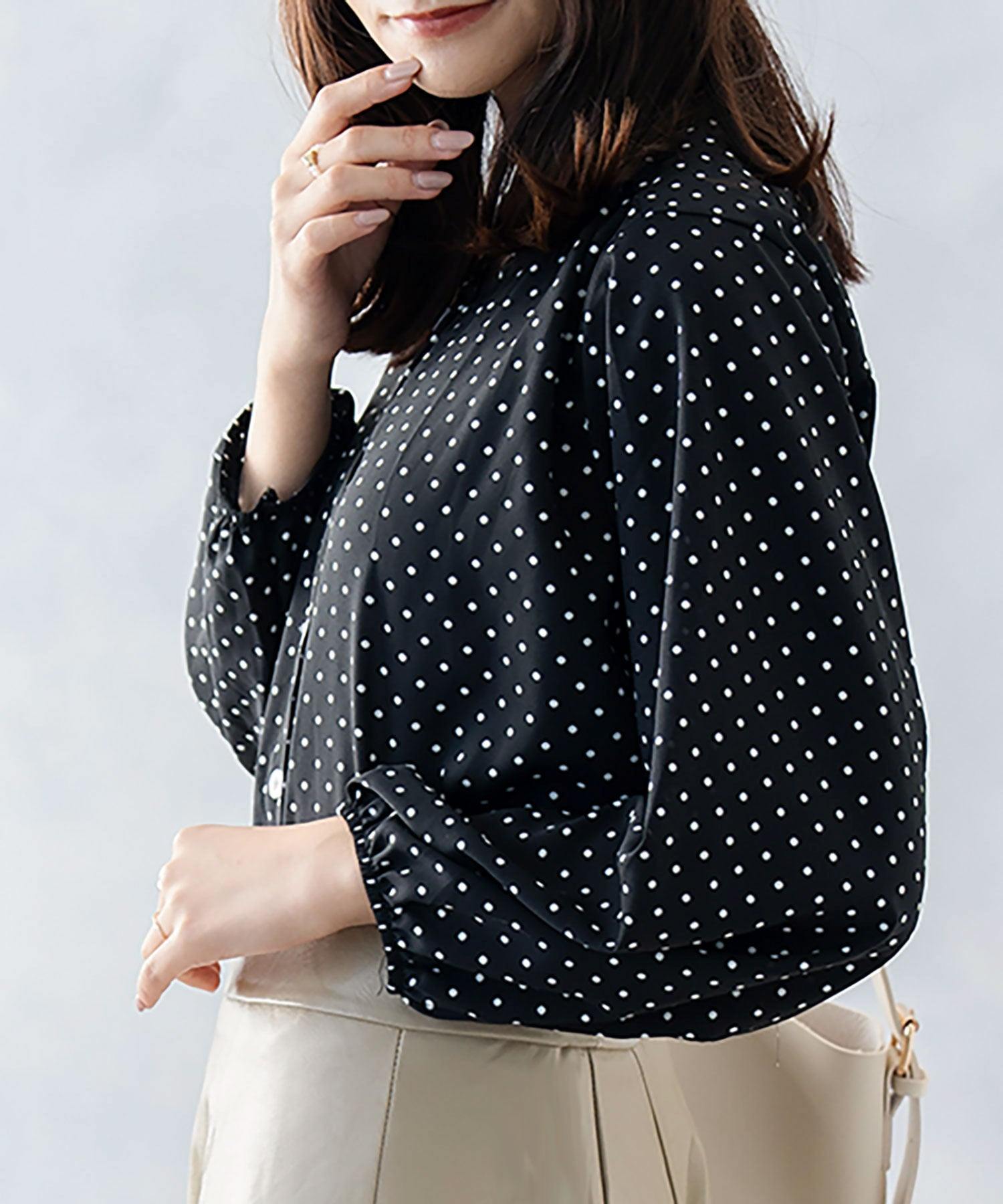 ニナエリナ Nina et Lina ドット柄ブラウス (ブラック) ブラック