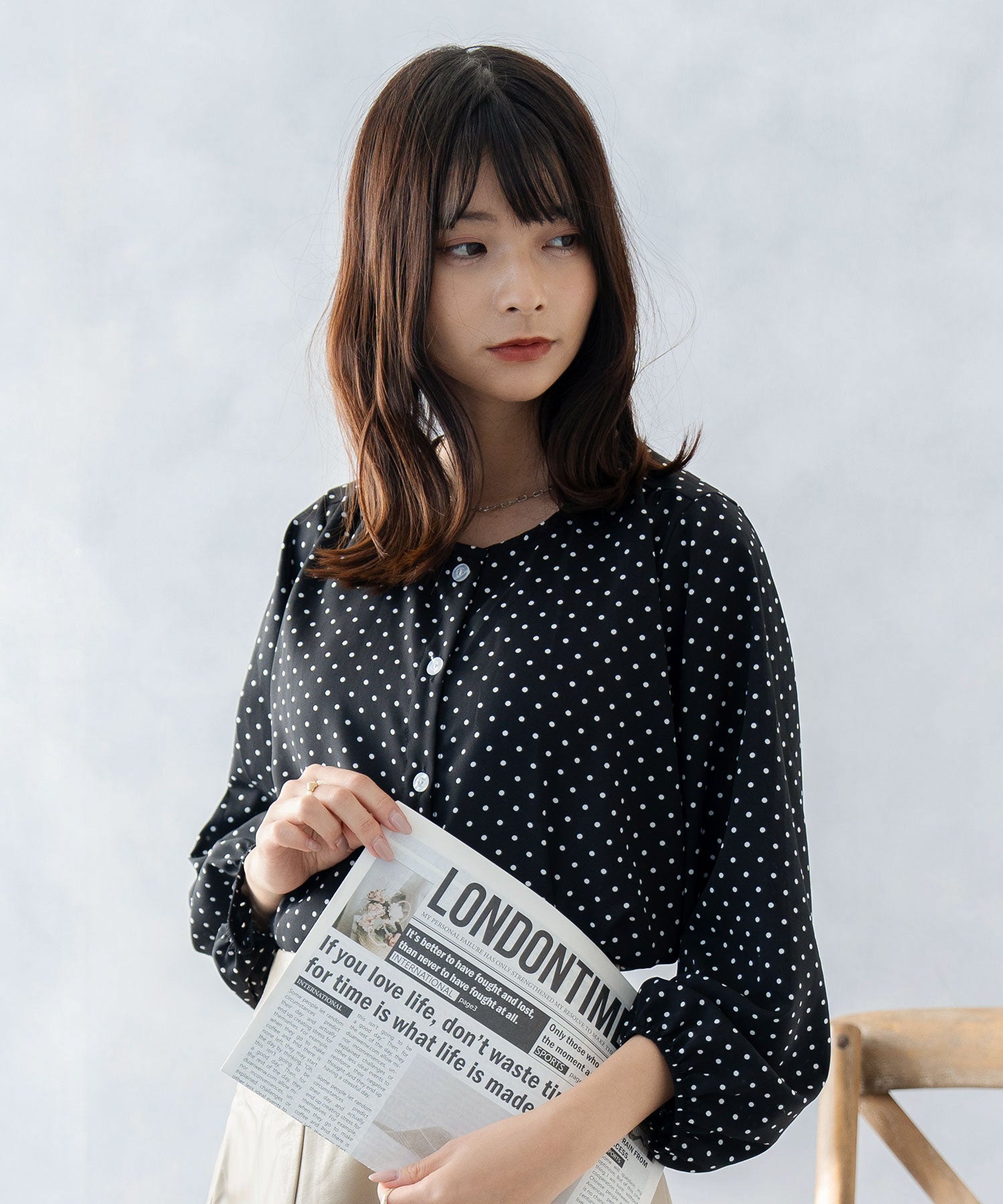 ニナエリナ Nina et Lina ドット柄ブラウス (ブラック) ブラック