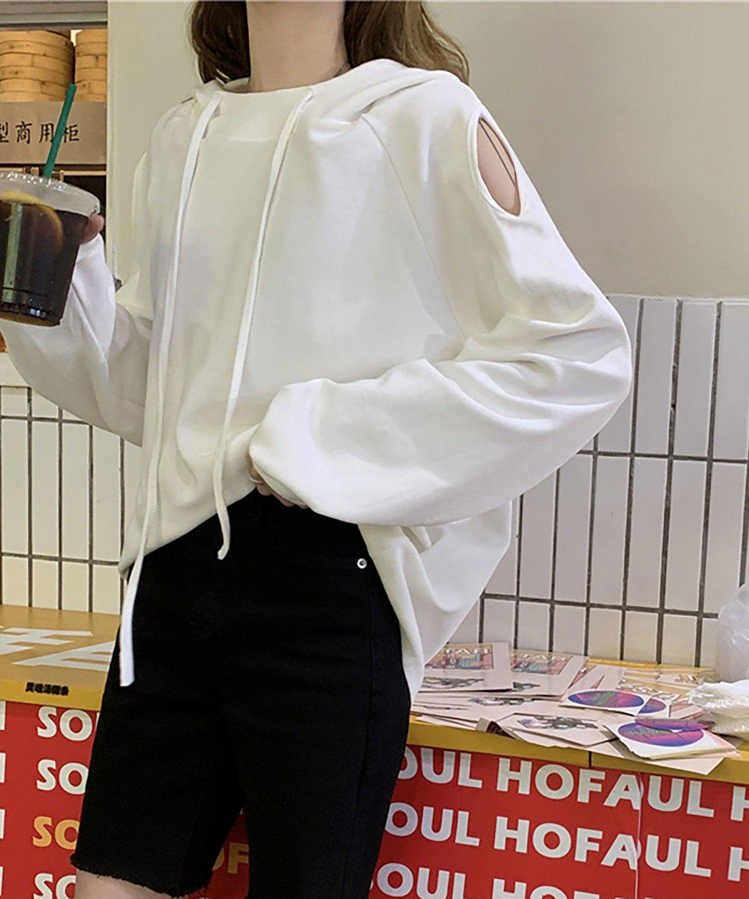 ニナエリナ Nina et Lina 肩開きプルパーカー (ホワイト) ホワイト