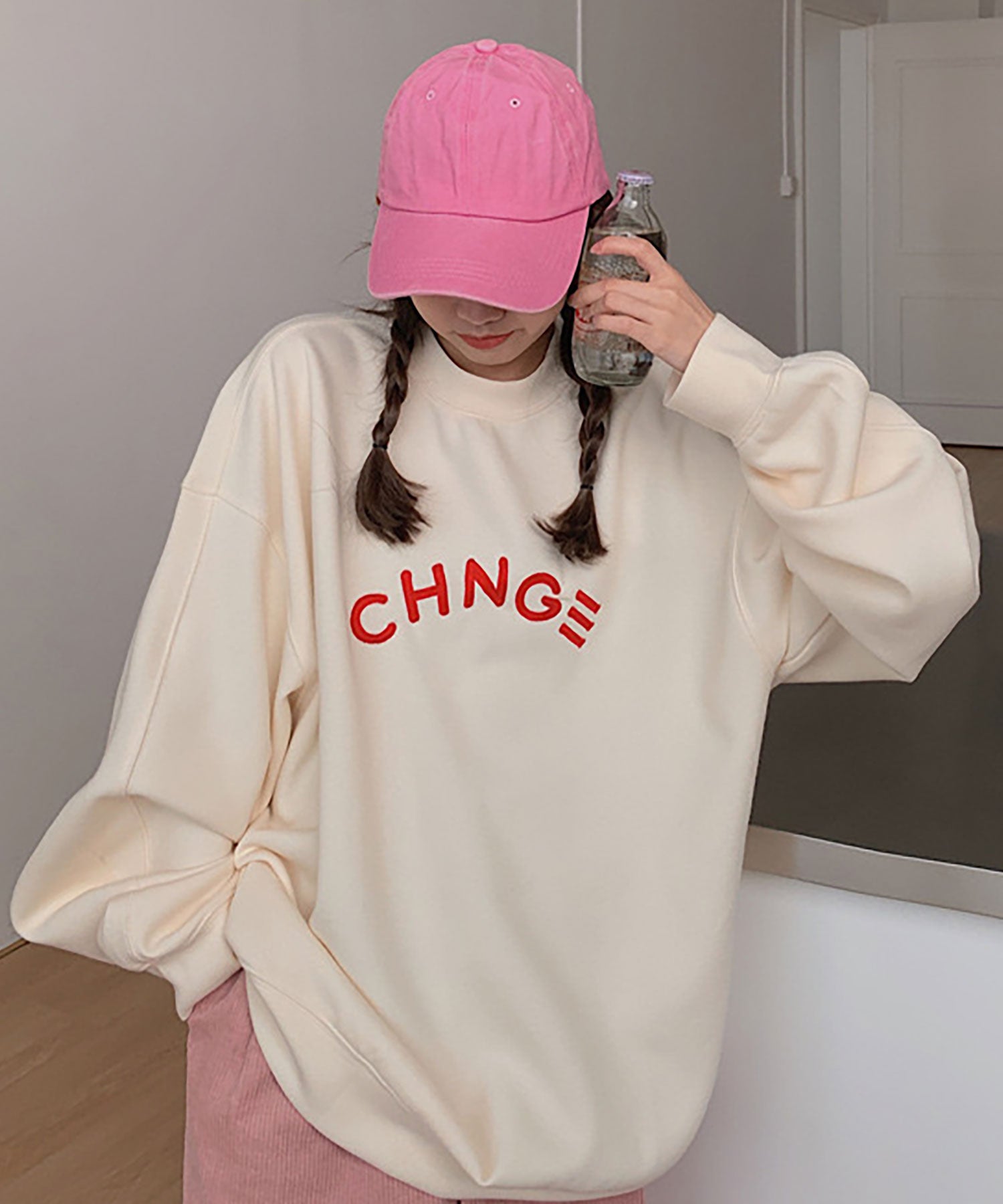 ニナエリナ Nina et Lina 裏起毛 CHNG 英字アーチロゴトレーナー (グレー) グレー