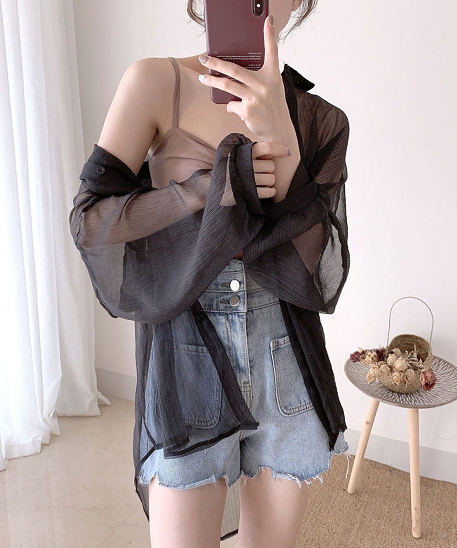 ニナエリナ Nina et Lina シアーシャツブラウス (ブラック) ブラック