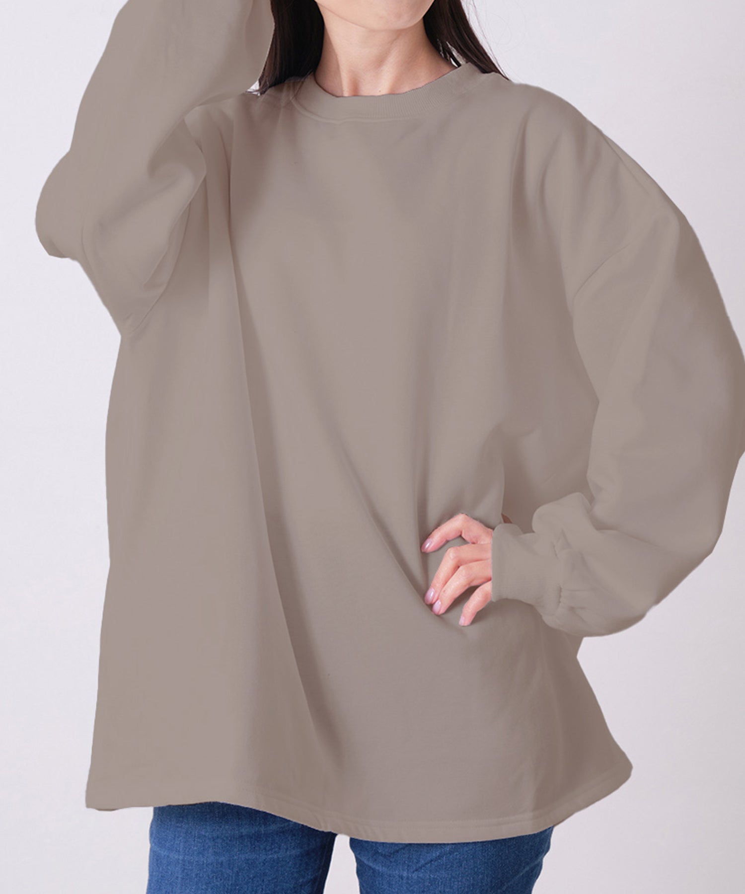 ニナエリナ Nina et Lina 裏起毛ドロップショルダートレーナー (モカベージュ) モカベージュ