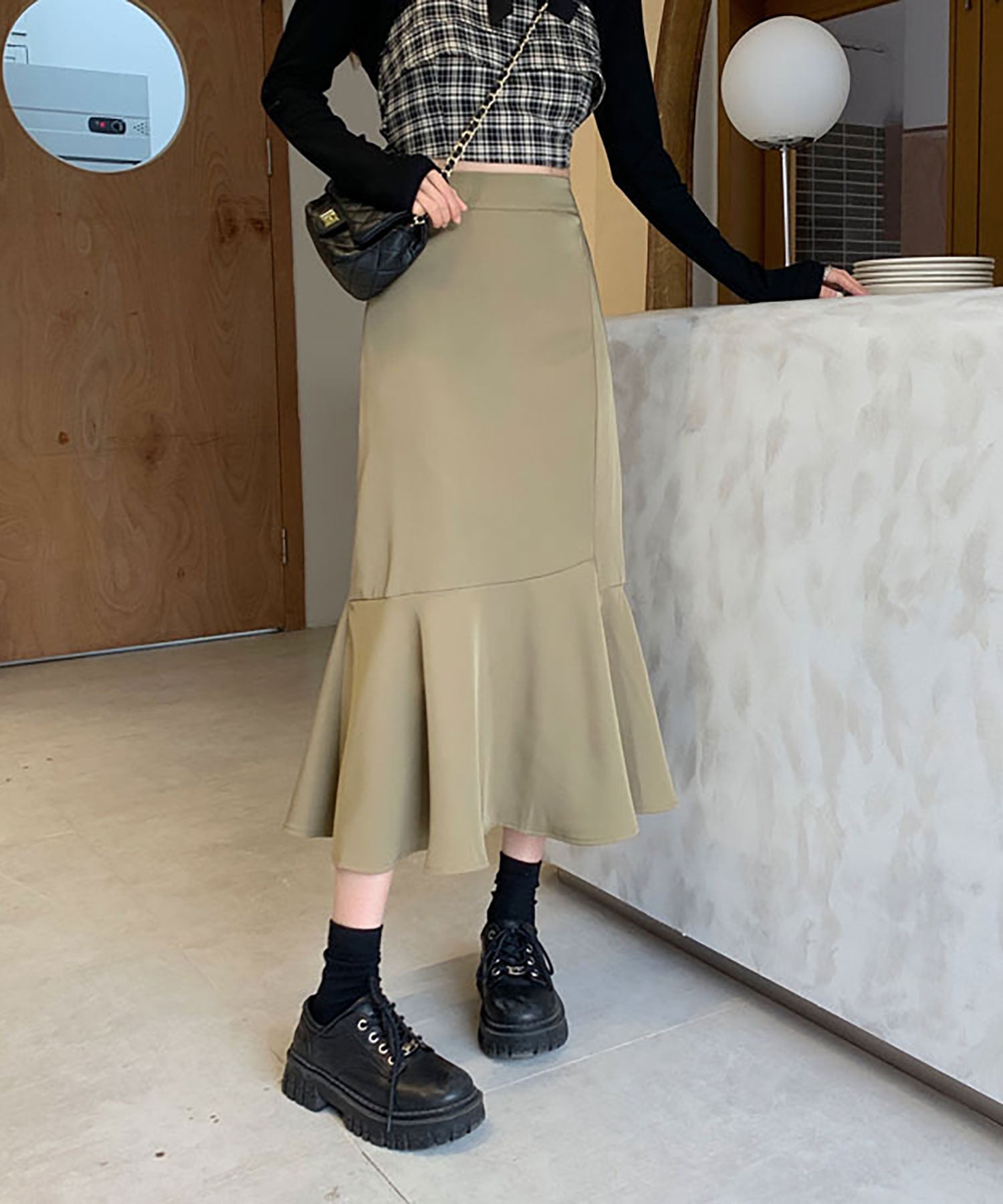 ニナエリナ Nina et Lina マーメイドスリットスカート (カーキ) カーキ