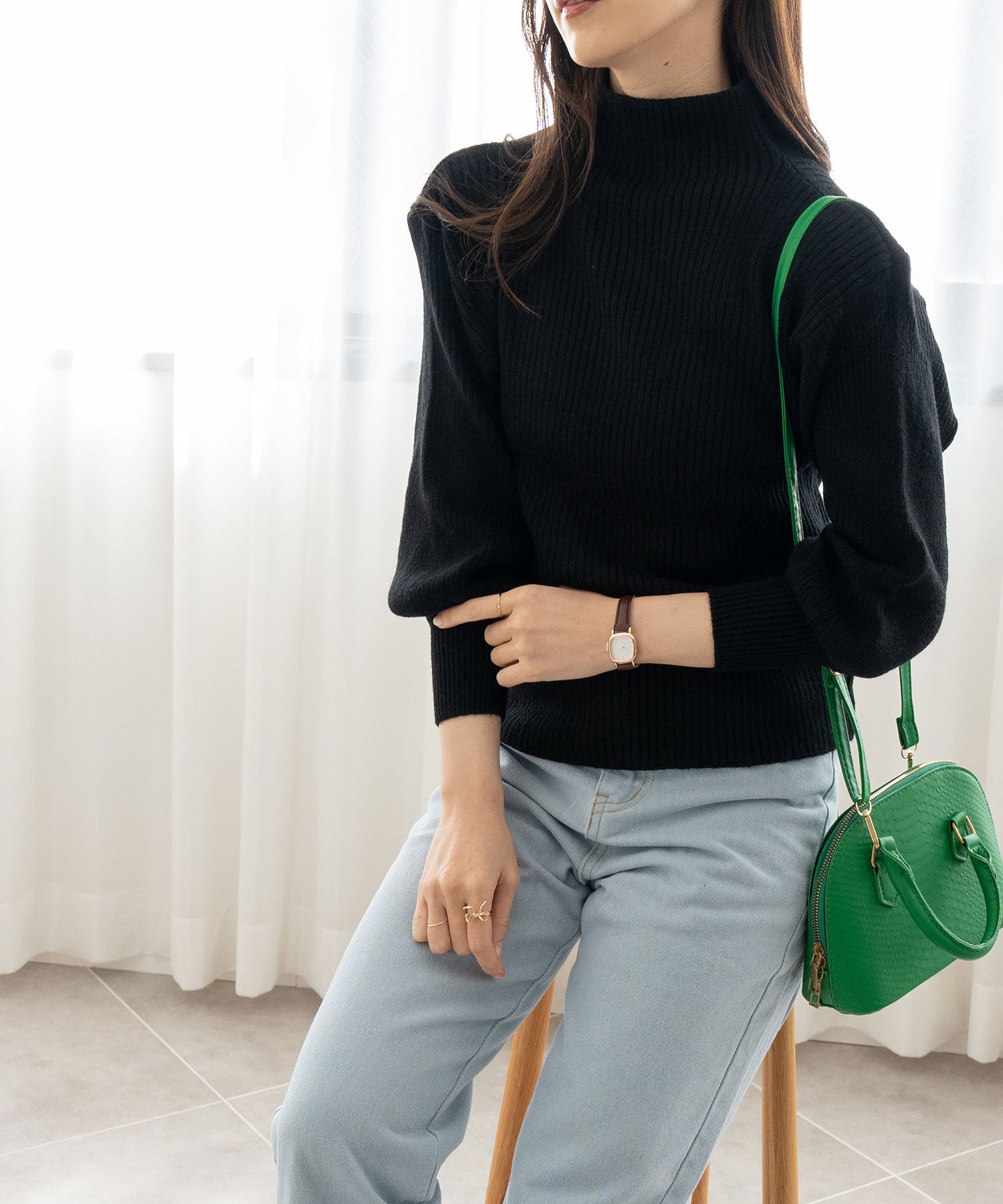 ニナエリナ Nina et Lina プチハイネックニット (ブラック) ブラック