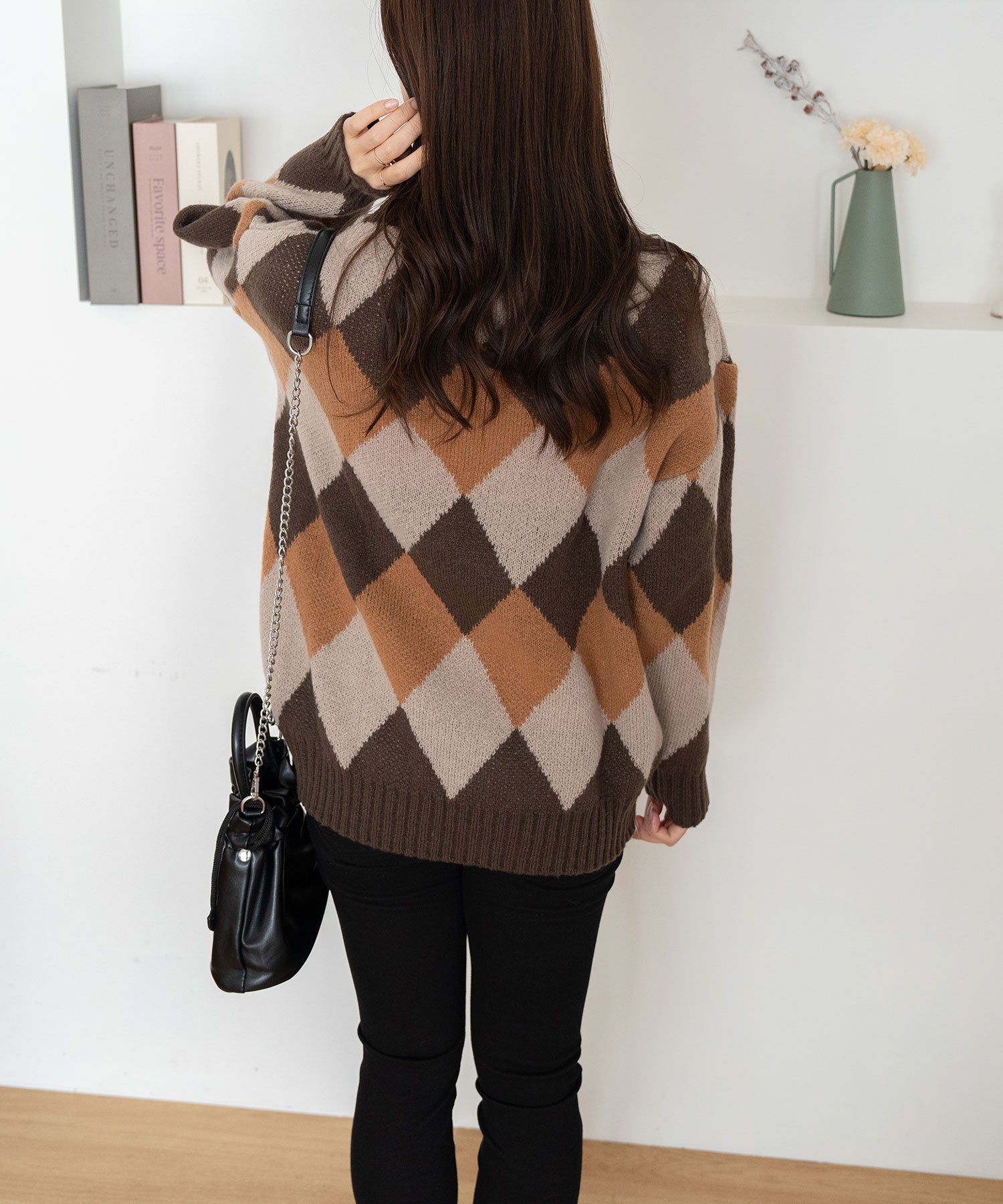 ニナエリナ Nina et Lina タートルネックアーガイルニット (キャメル) キャメル