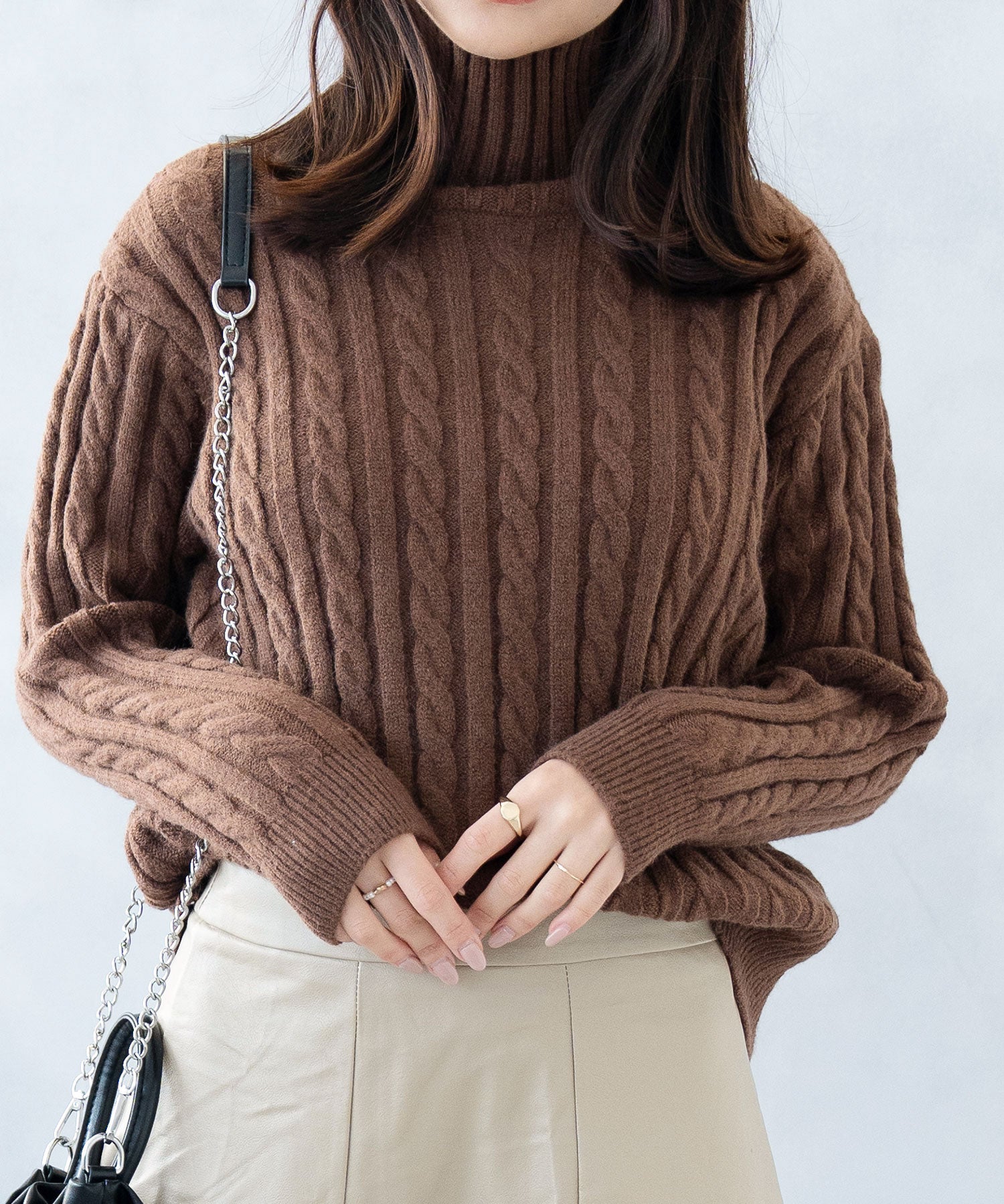 ニナエリナ Nina et Lina ハイネックニットトップス (ブラウン) ブラウン