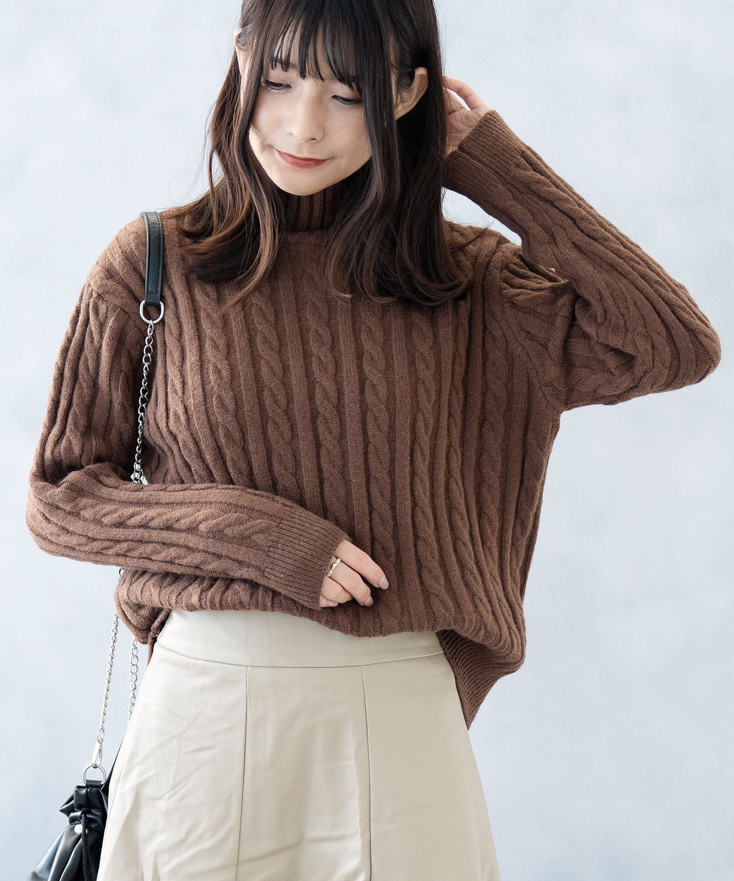 ニナエリナ Nina et Lina ハイネックニットトップス (ブラウン) ブラウン