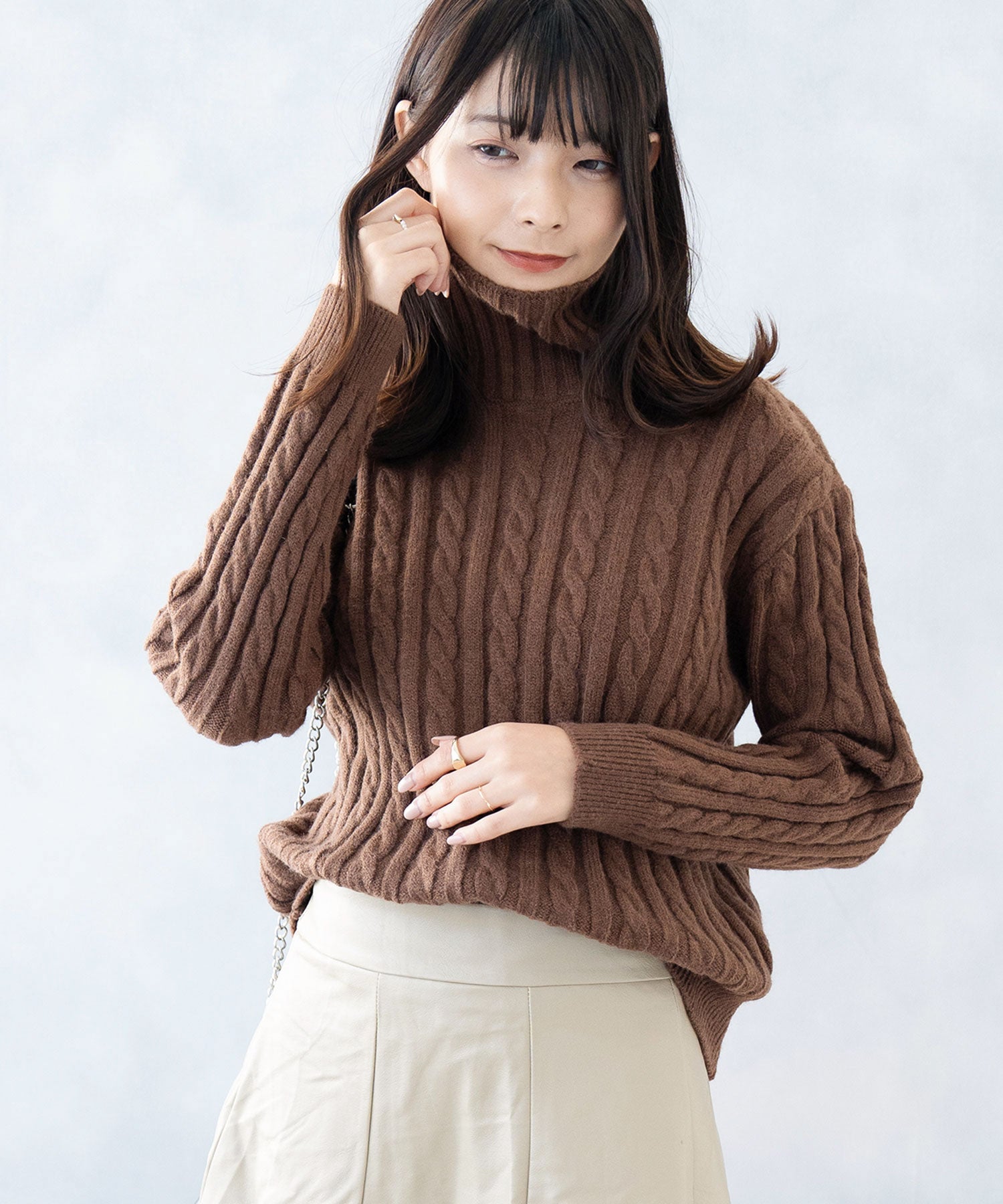 ニナエリナ Nina et Lina ハイネックニットトップス (ブラウン) ブラウン