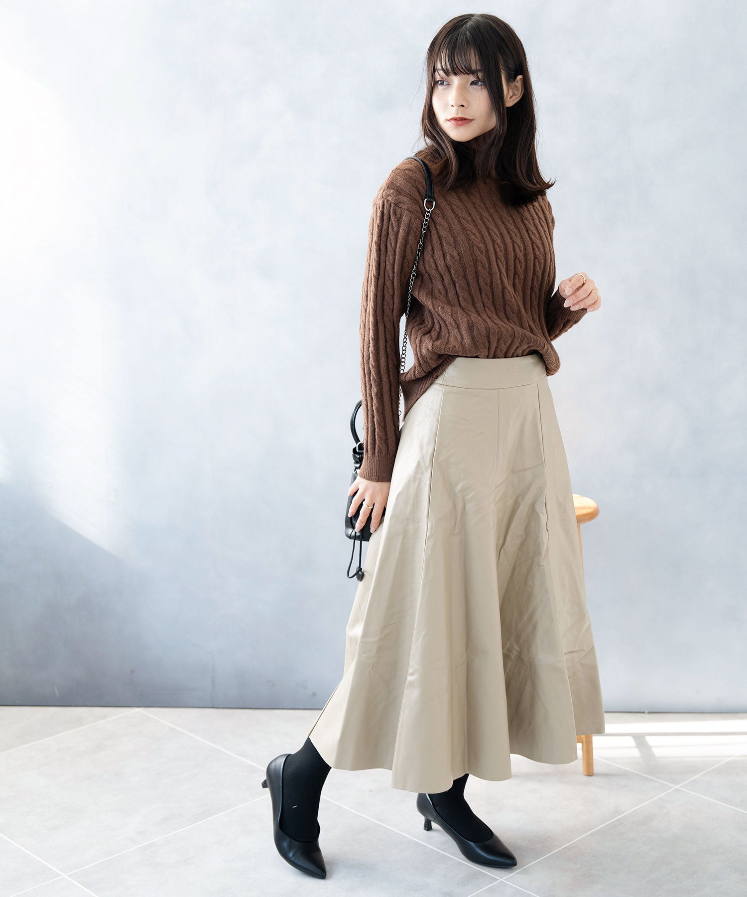 ニナエリナ Nina et Lina ハイネックニットトップス (ブラウン) ブラウン