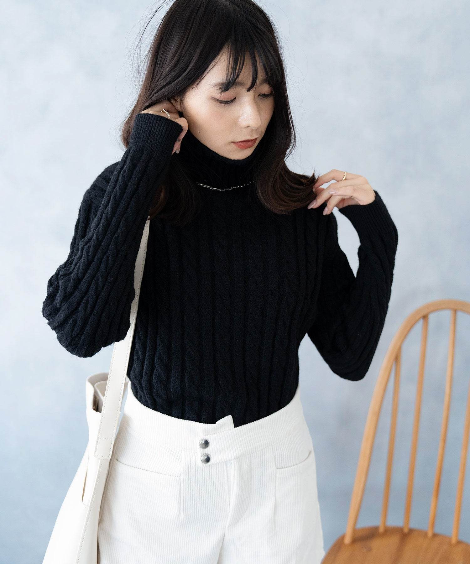 ニナエリナ Nina et Lina ハイネックニットトップス (ブラック) ブラック