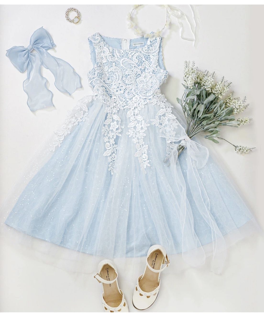 Catherine Cottage Dress with Chemical Lace and Sequin Tulle