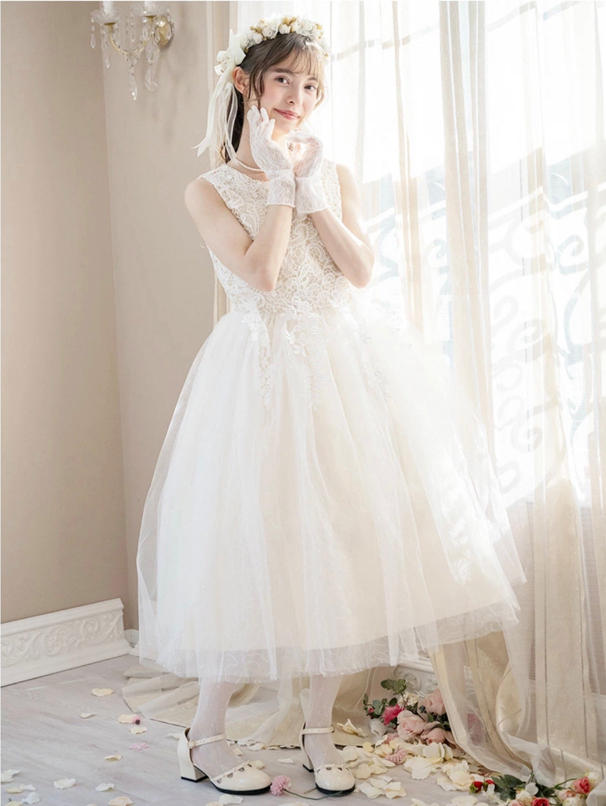 Catherine Cottage Dress with Chemical Lace and Sequin Tulle