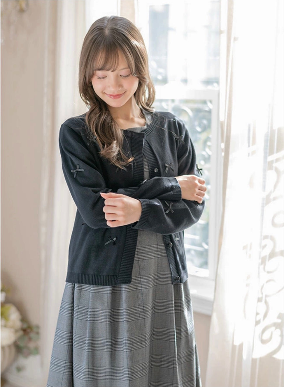 キャサリンコテージ Catherine Cottage 綿100%コンシールボタンカーディガン