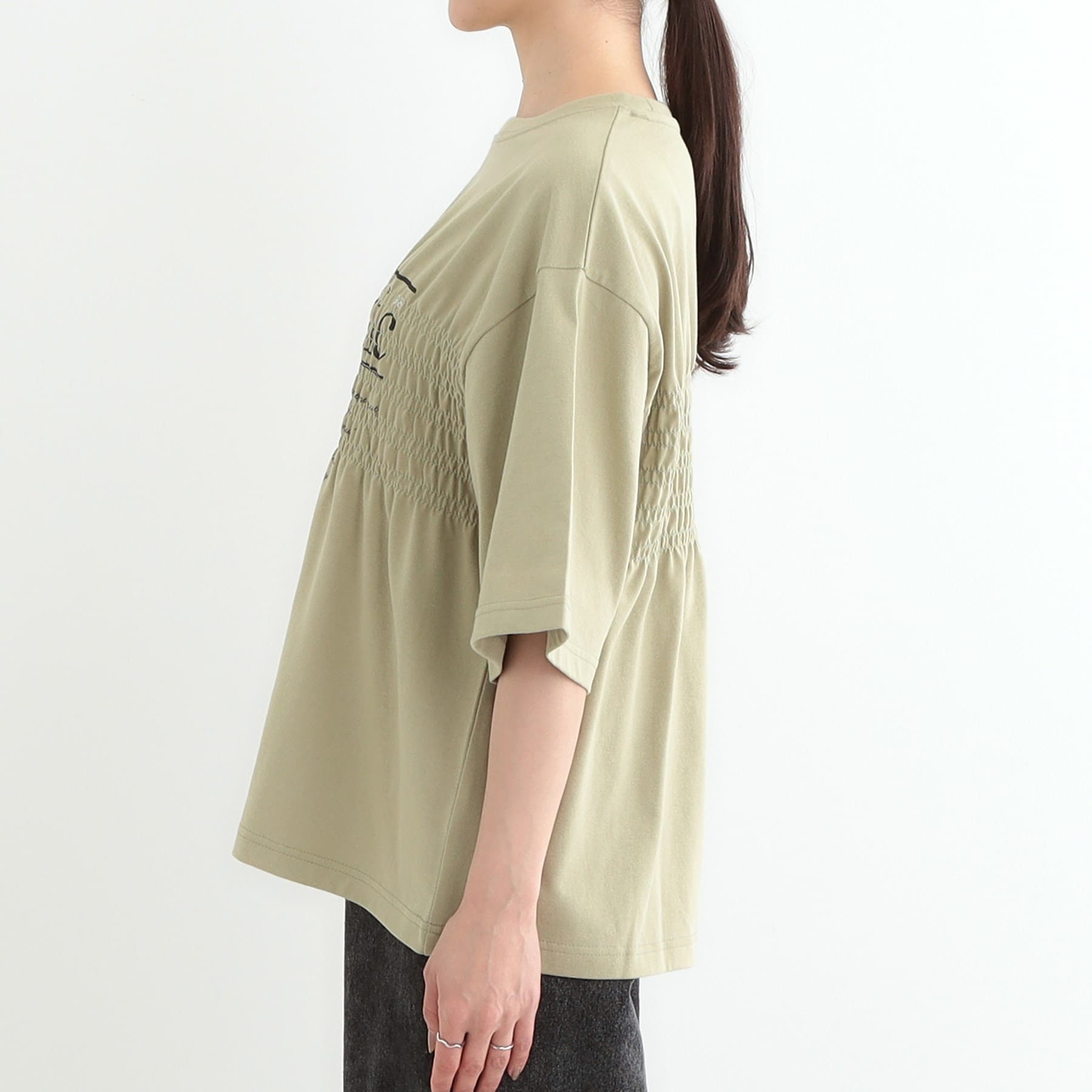 キューティーブロンド Cutie Blonde 胸シャーリング ロゴTシャツ (オリーブグリーン(026)) オリーブグリーン(026)