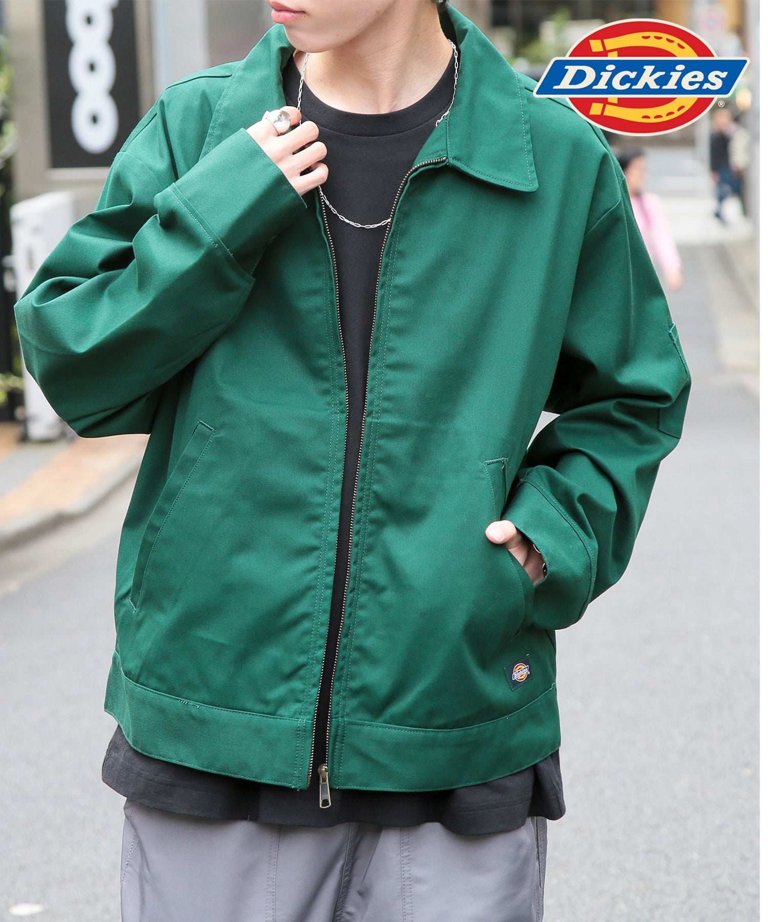 ディッキーズ Dickies 【Dickies / ディッキーズ】 T/C/PUツイルFZIPブルゾン アウター ブルゾン ジップ 長袖 ポケット ステンカラー 3178ー4130,グリーン