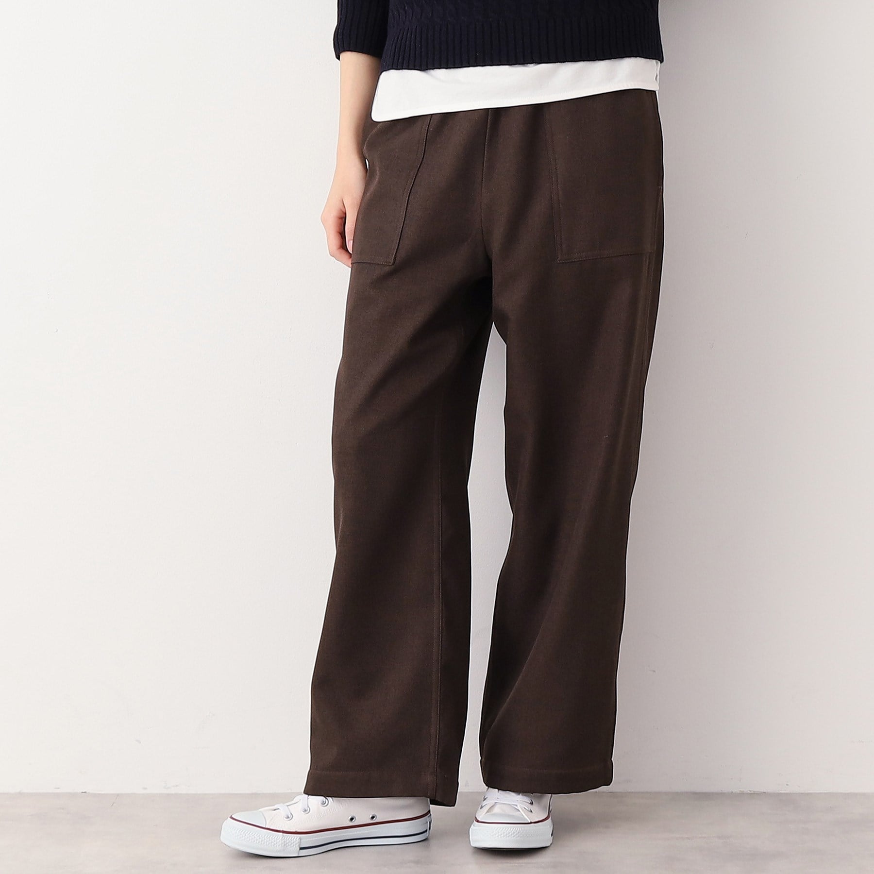 デッサン Dessin 【ウエストゴム・裏付き・洗える】アウトポケット付きパンツ(XS~L) (ブラウン(044)) ブラウン(044)