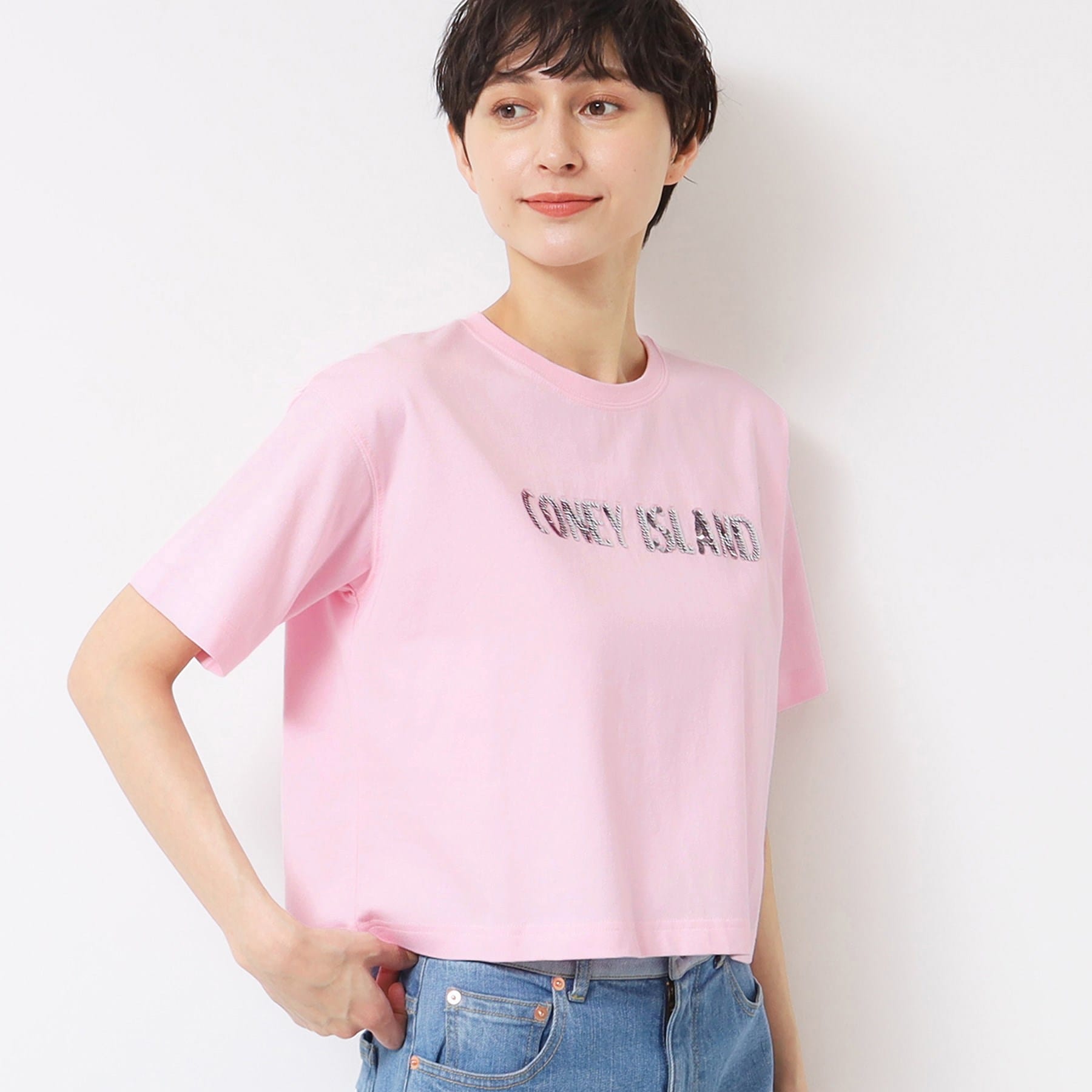 デッサン Dessin スパンコールロゴTシャツ(XS~L) (ピンク(071)) ピンク(071)