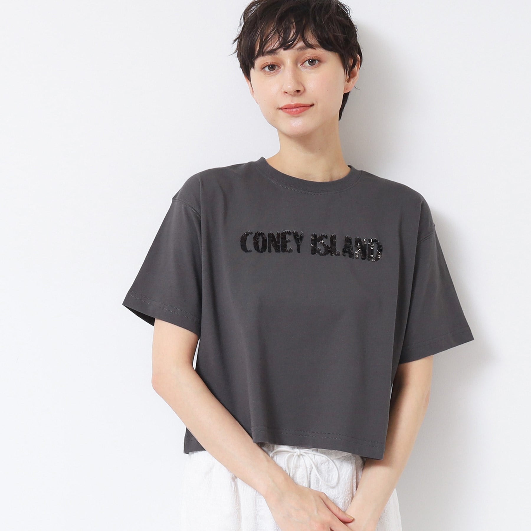 デッサン Dessin スパンコールロゴTシャツ(XS~L) (チャコールグレー(014)) チャコールグレー(014)