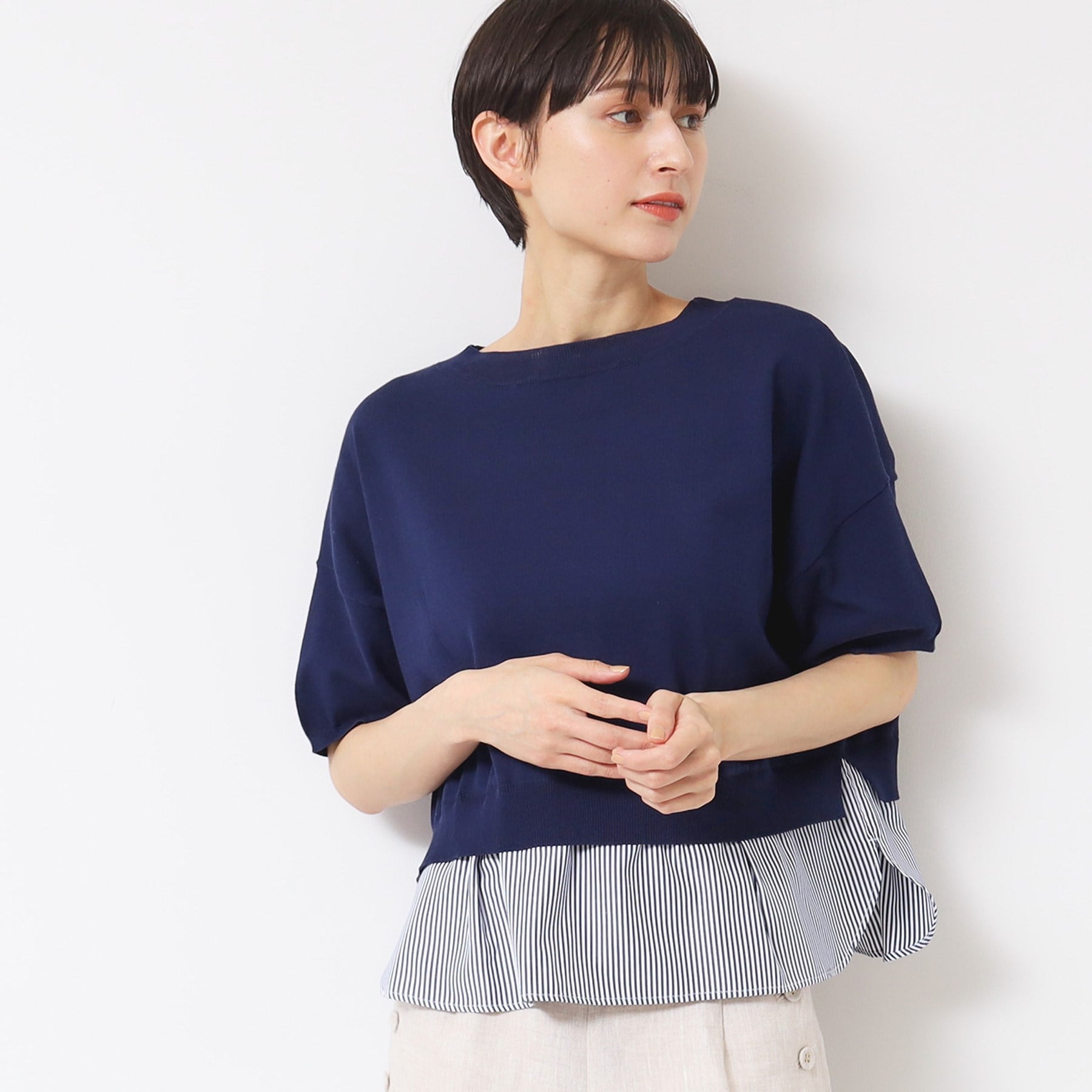 デッサン Dessin シャツレイヤード風ニット (ブルー(593)) ブルー(593)
