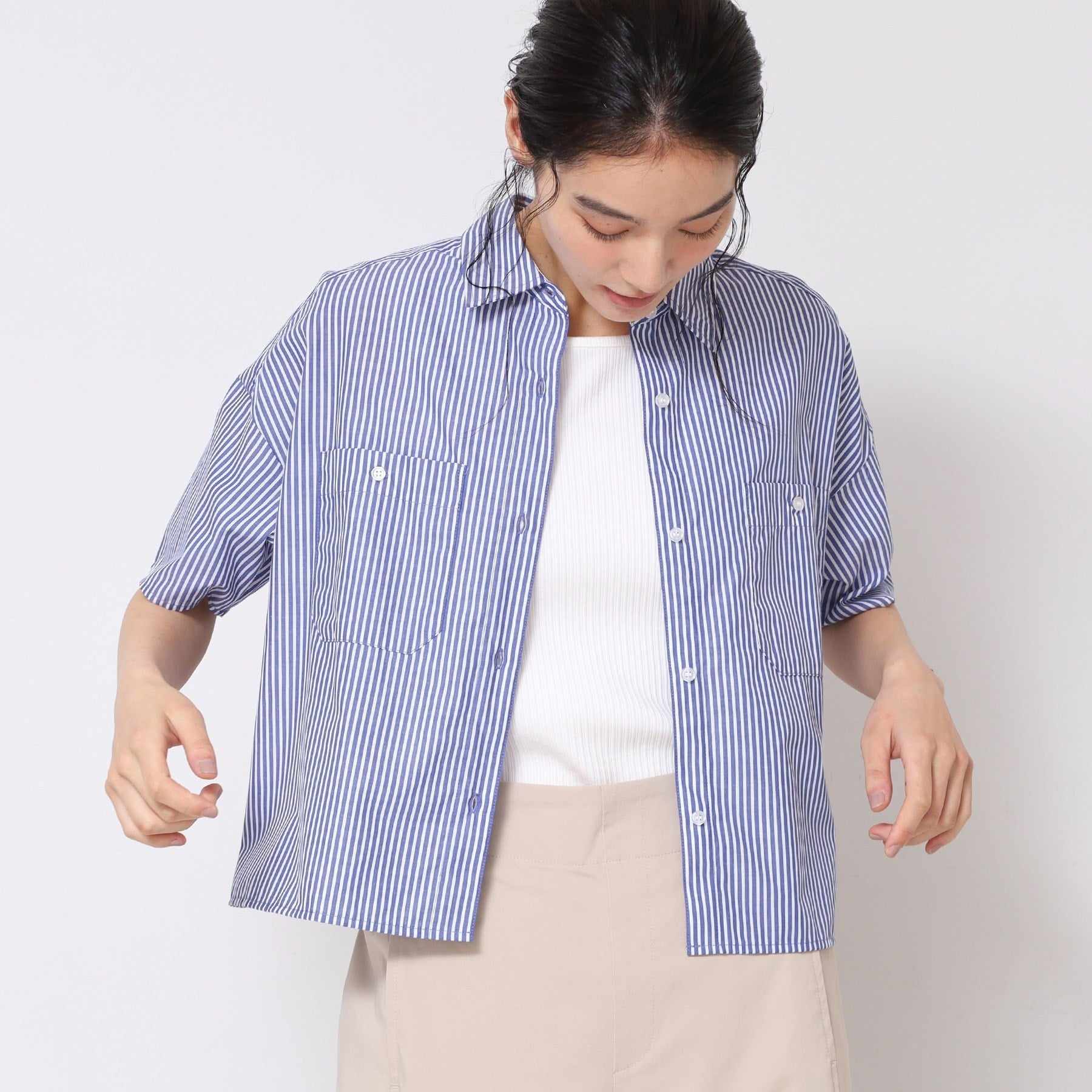 デッサン Dessin クロップド丈シャツ(XS~L) (ネイビー(396)) ネイビー(396)