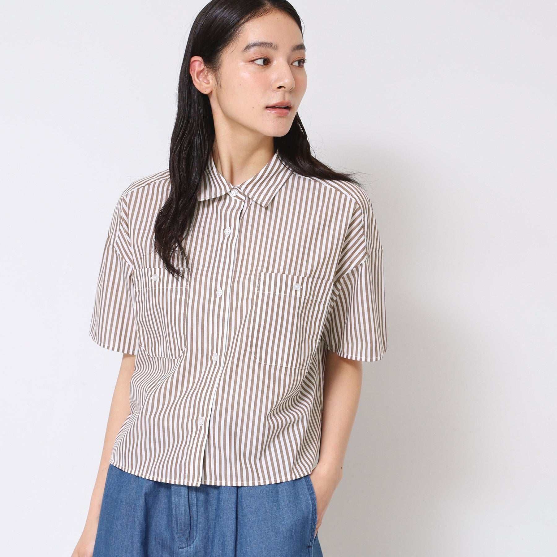 デッサン Dessin クロップド丈シャツ(XS~L) (ブラウン(344)) ブラウン(344)