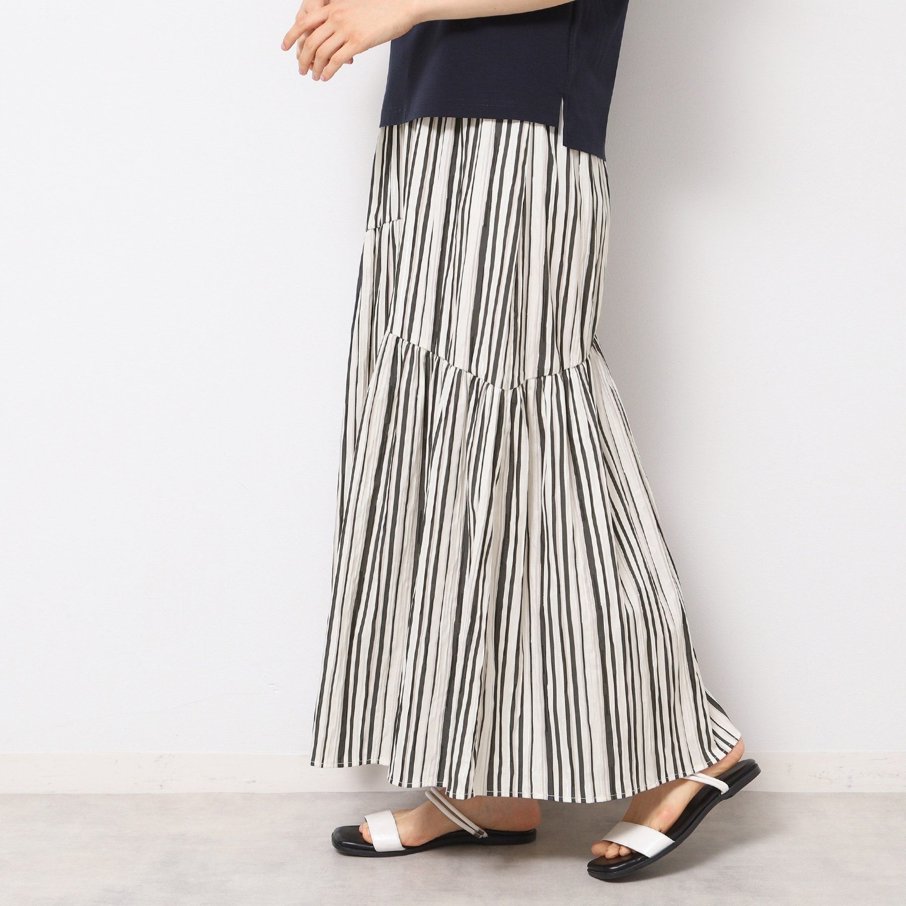 デッサン Dessin ストライプ切り替えスカート (ブラック(319)) ブラック(319)