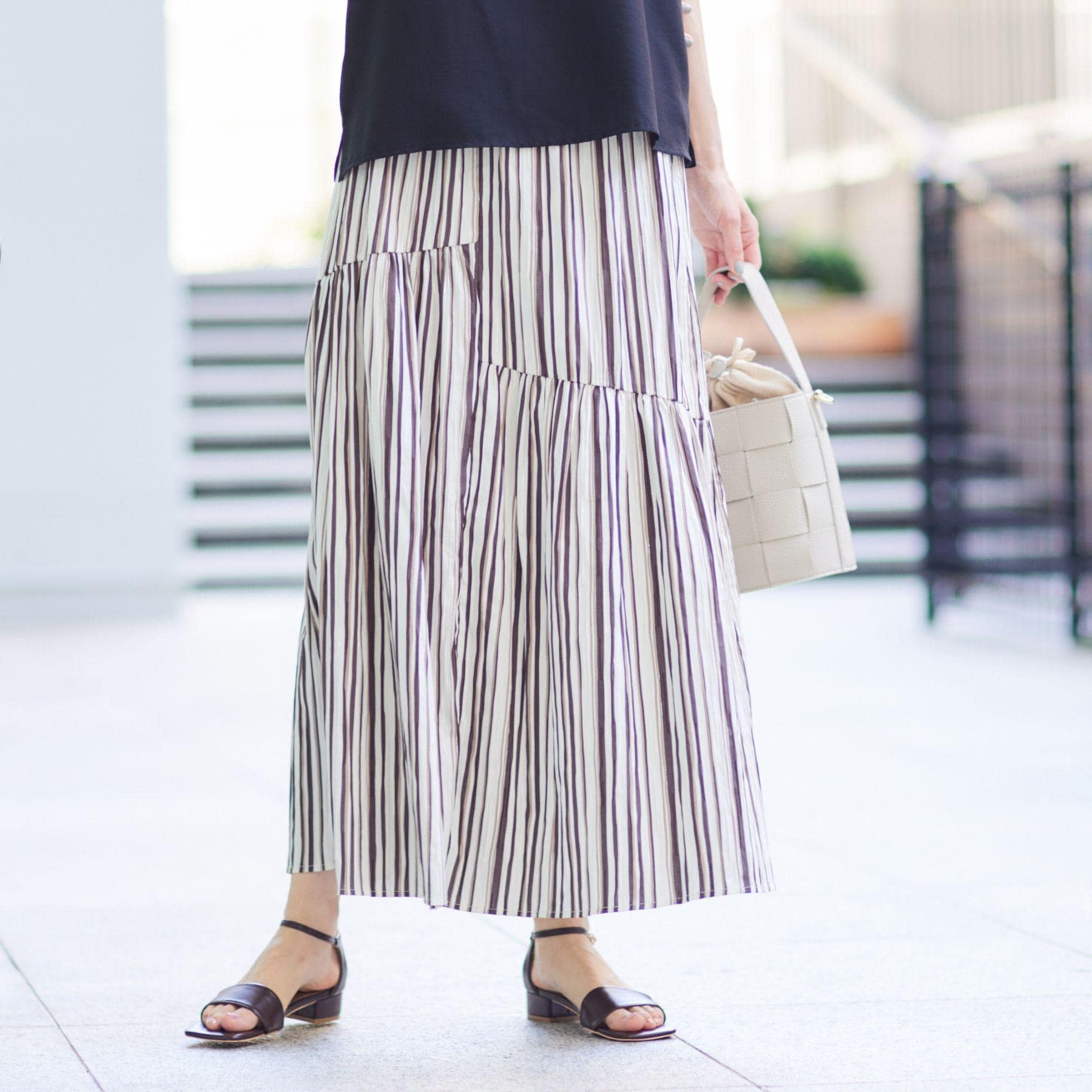 デッサン Dessin ストライプ切り替えスカート (モカブラウン(342)) モカブラウン(342)