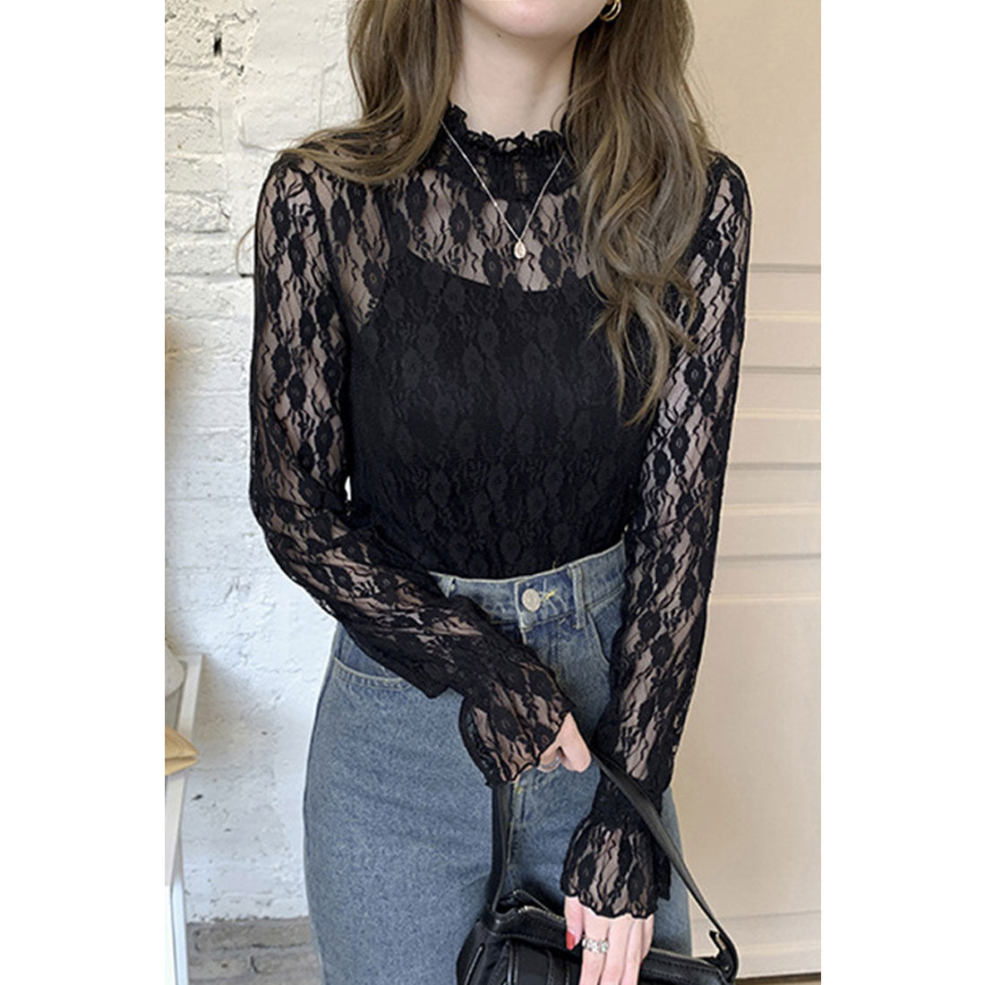 ダイヤモンドハーツ Diamond Hearts 長袖レースシースルー ブラウス