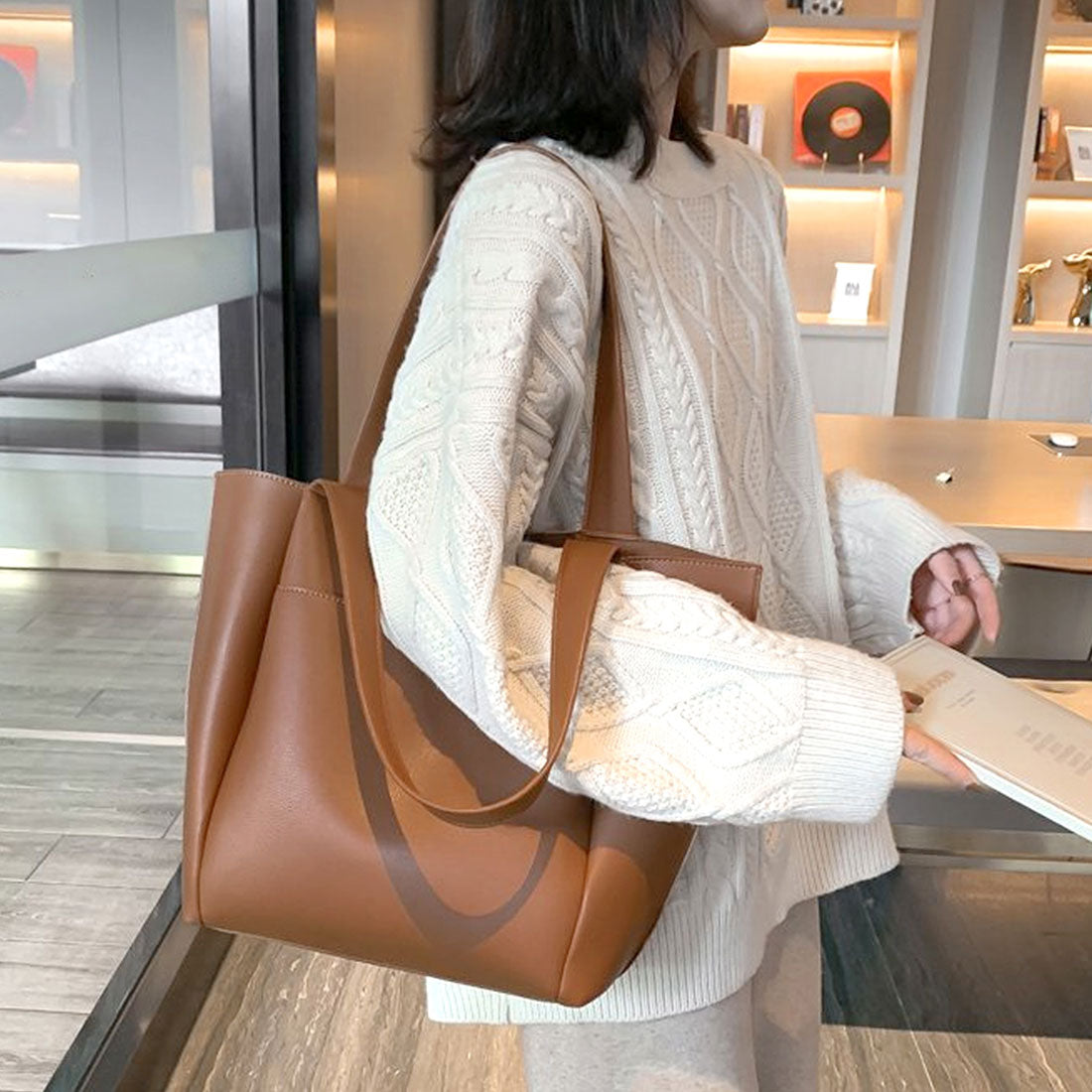 Dewlily Large capacity simple tote bag Spring, summer, autumn, winter Korean fashion Teens, 20s, 30s Women's Casual Office Commuting School Bag Lightweight Work