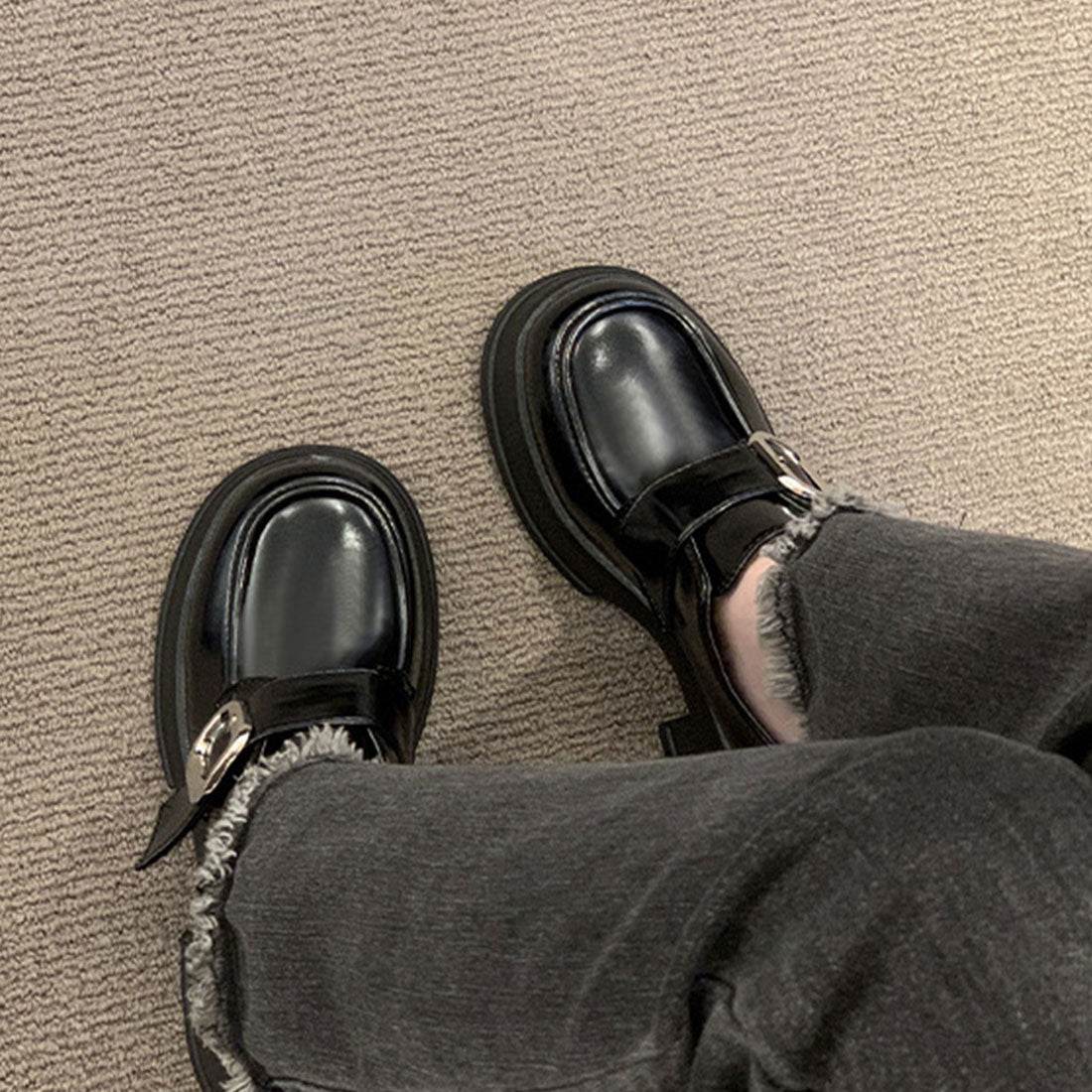 Dewlily Chunky Loafers for Women, Teens, 20s, 30s, Korean Fashion, Casual, Cute, Shoes, Adult, Thick Sole, Black, Shoes, Spring, Summer, Autumn, Winter, Simple
